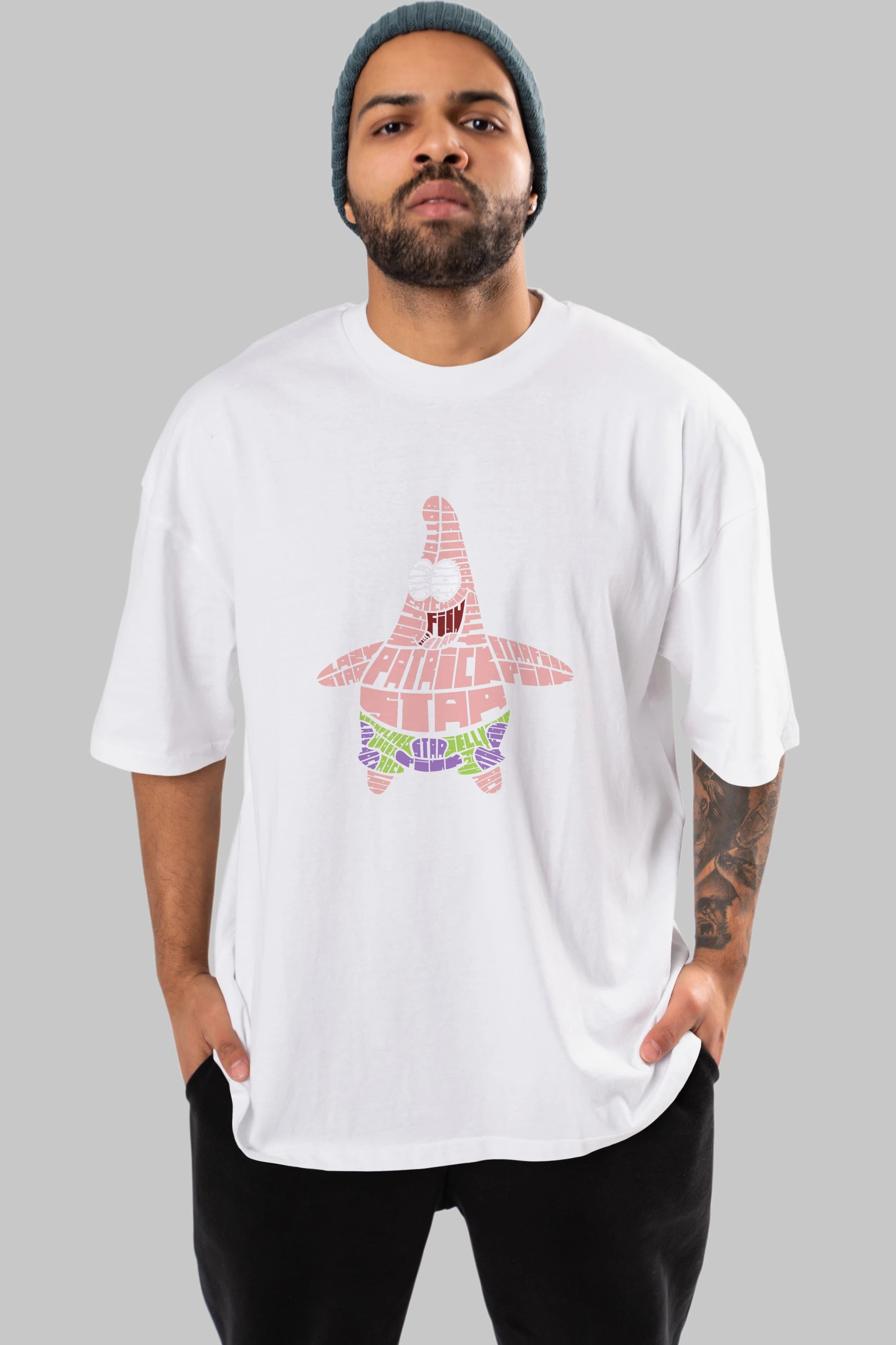 Patrick Star Ön Baskılı Oversize t-shirt %100 pamuk Erkek Kadın Unisex