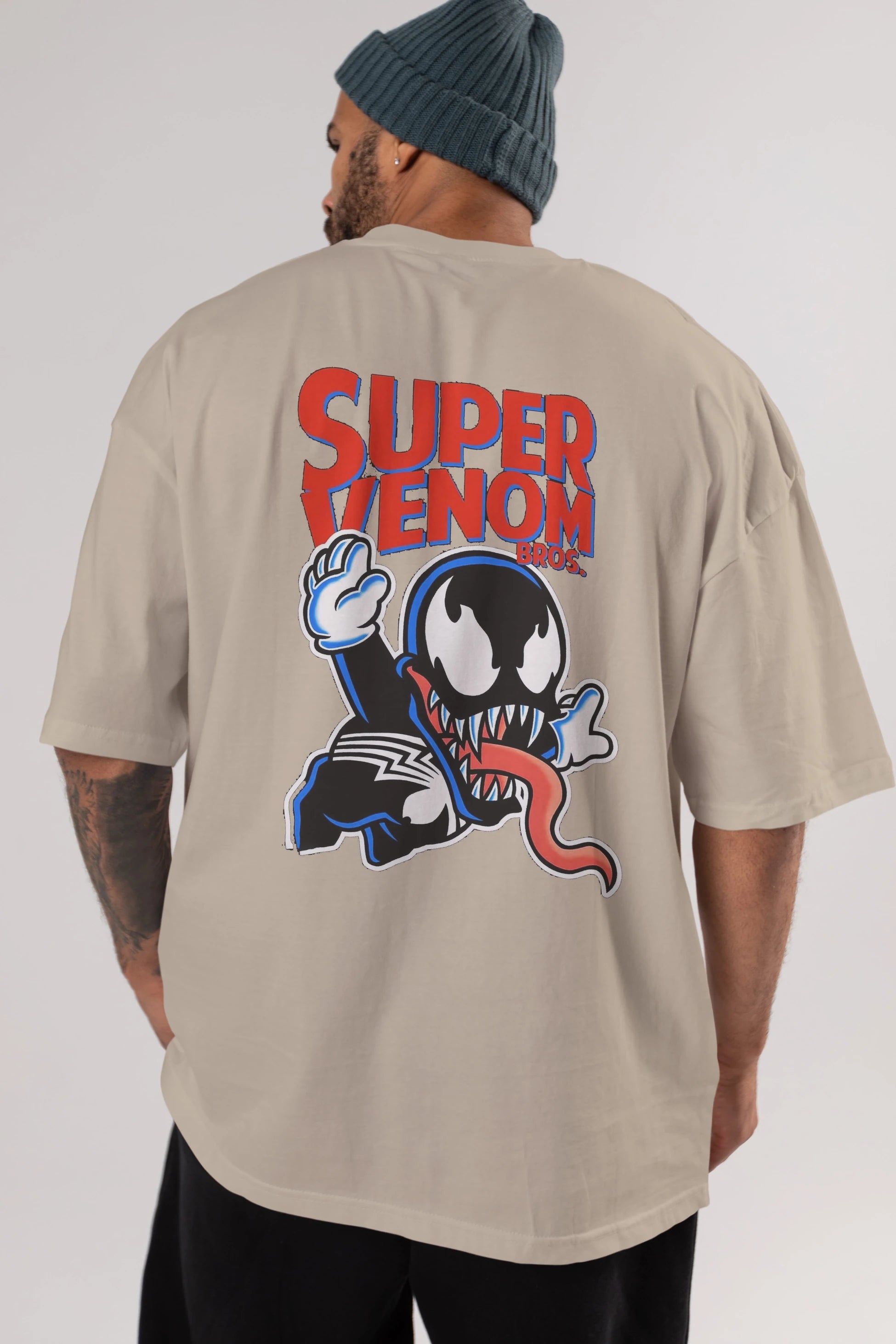Super Venom Arka Baskılı Oversize t-shirt Erkek Kadın Unisex %100 Pamuk Bisiklet Yaka tişort