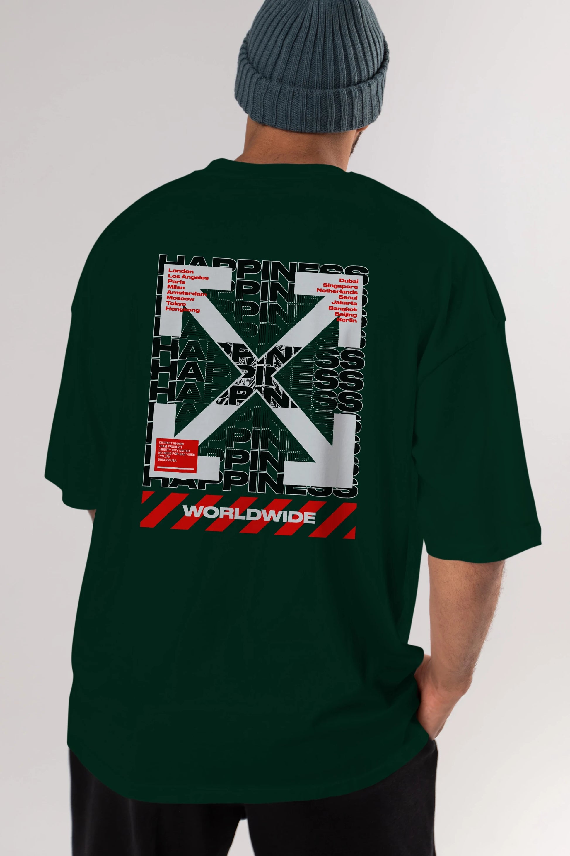 Happiness Worldwide Arka Baskılı Oversize t-shirt Erkek Kadın Unisex