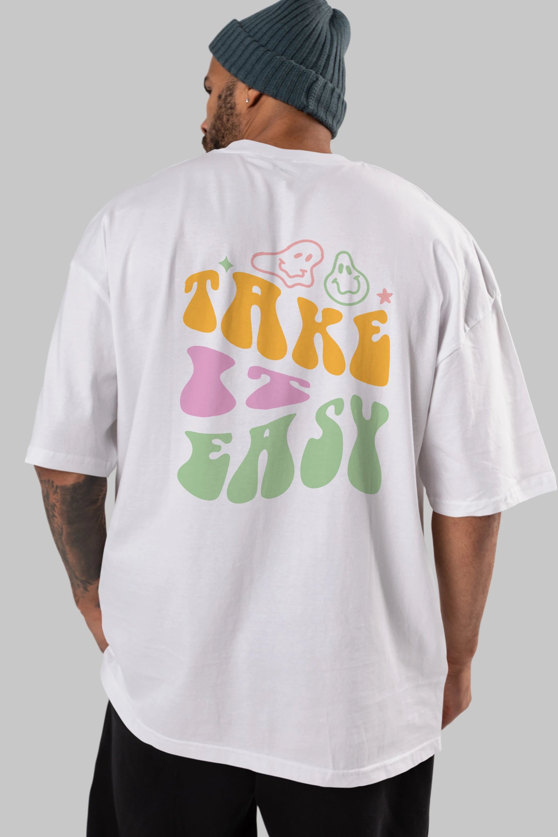 Take it Easy Yazılı Arka Baskılı Oversize t-shirt Erkek Kadın Unisex