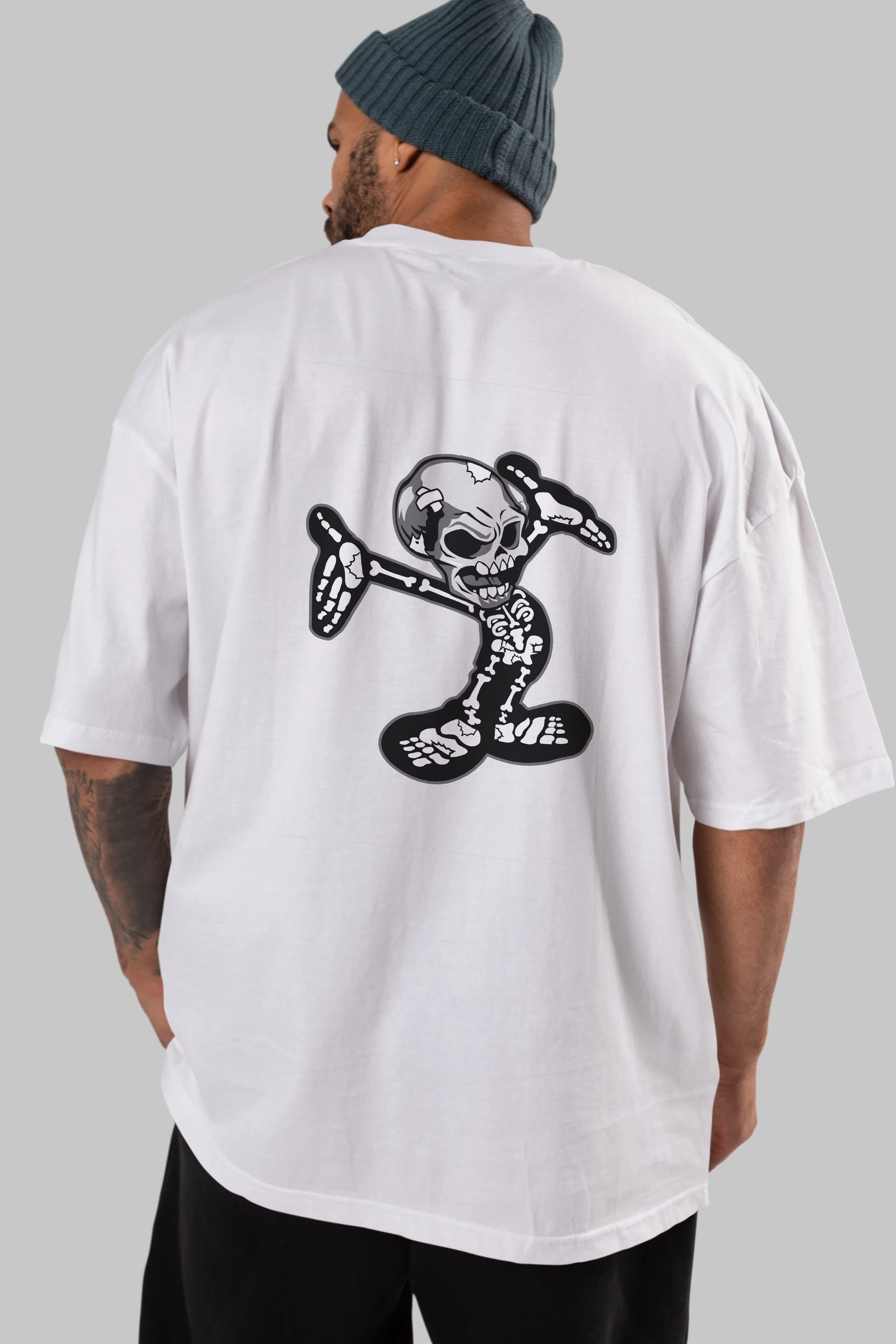 Skull Skeleton Arka Baskılı Oversize t-shirt Erkek Kadın Unisex %100 Pamuk tişort