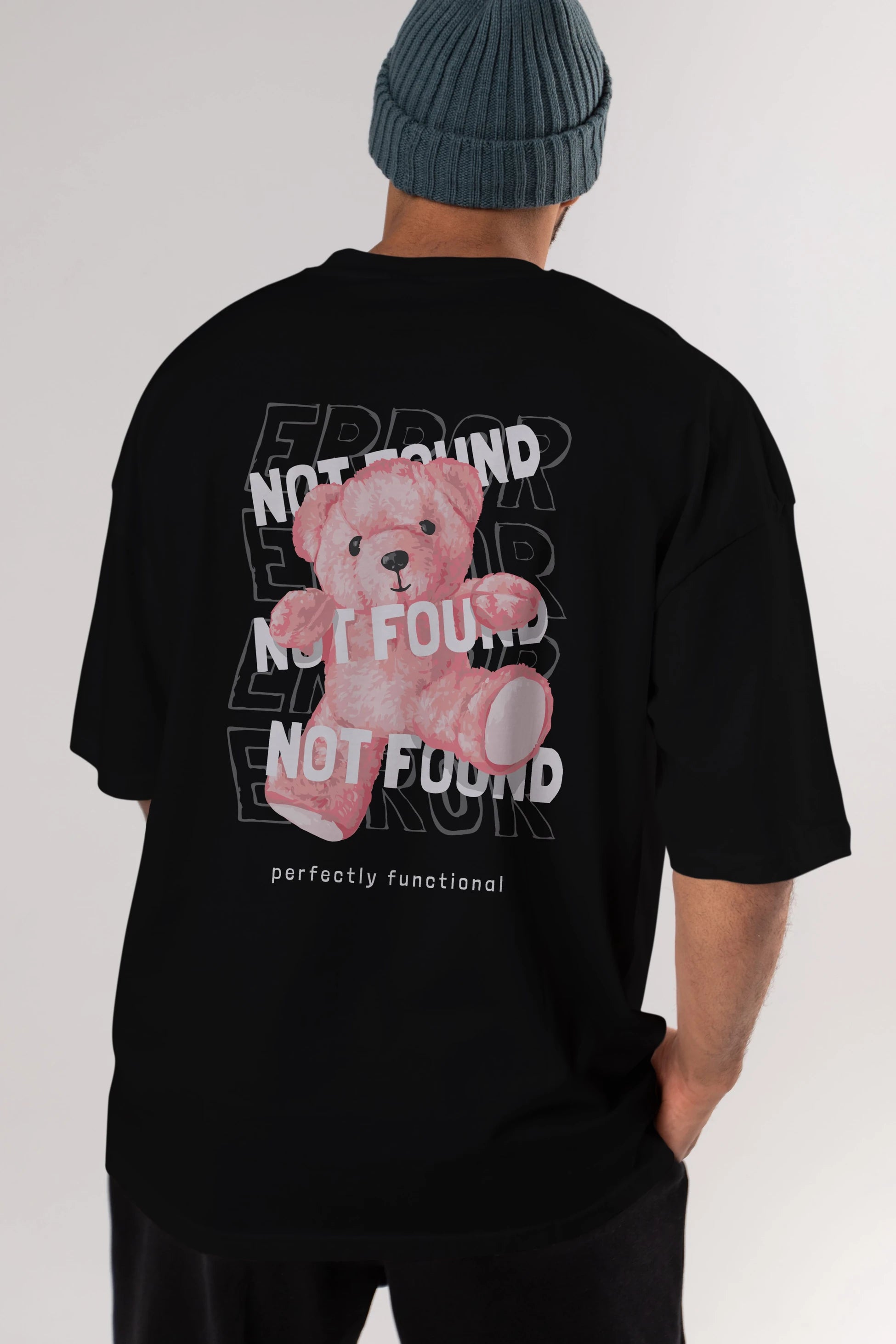 Error Not Found Bear Arka Baskılı Oversize t-shirt Erkek Kadın Unisex