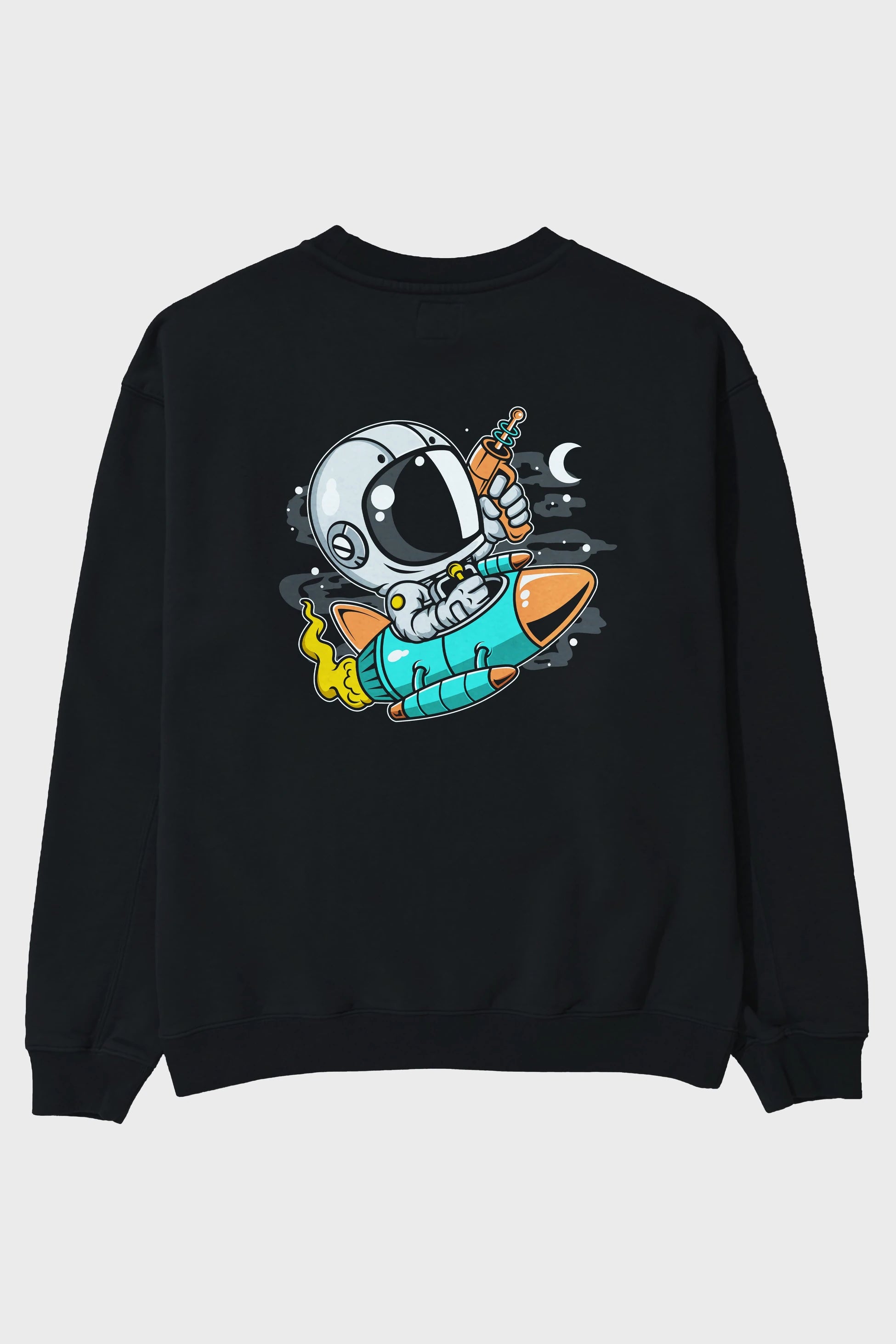 Astronaut Riding Rocket Arka Baskılı Oversize Sweatshirt Erkek Kadın Unisex