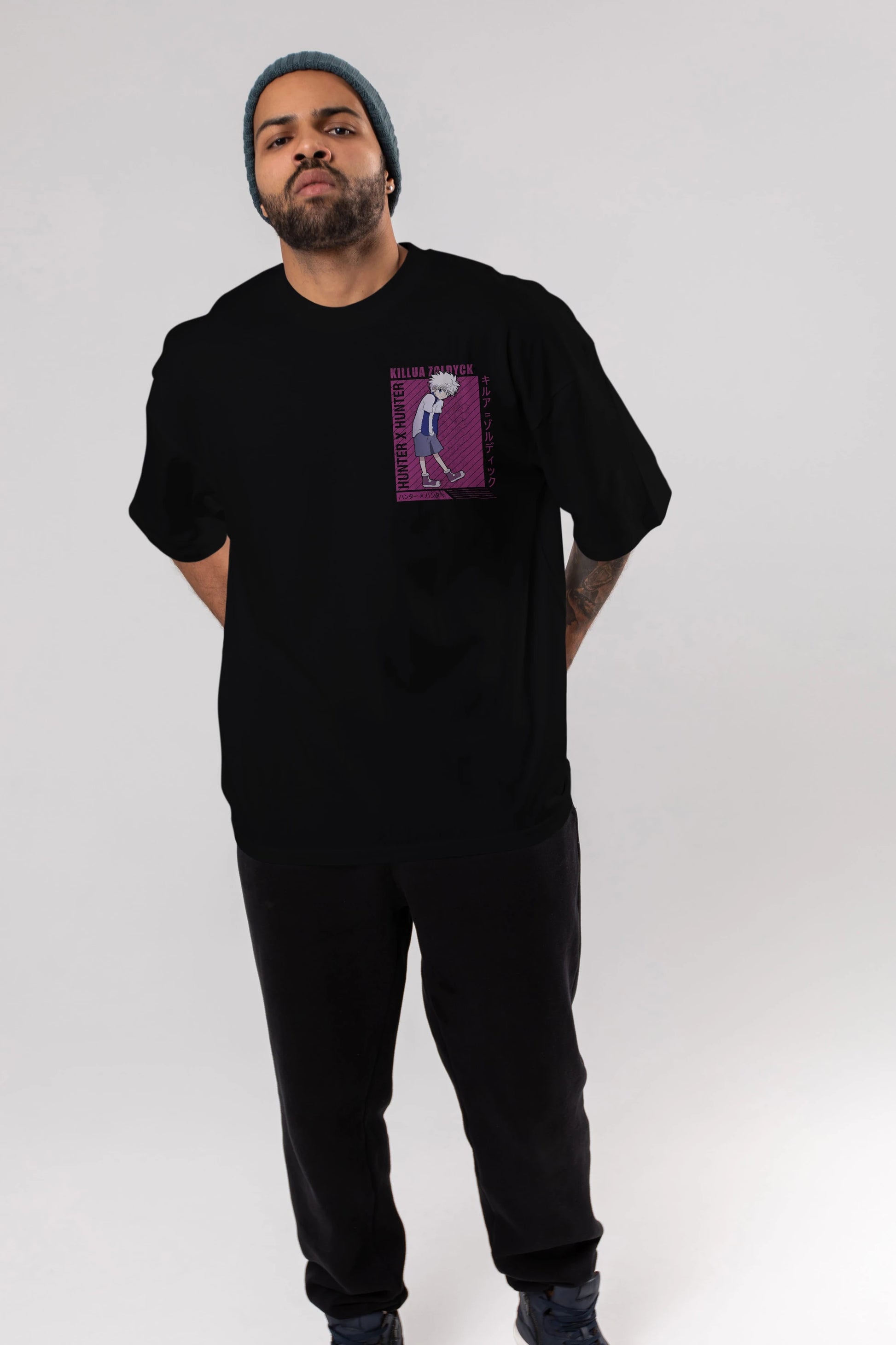Killua Zoldyck 3 1 Ön Sol Baskılı Oversize t-shirt Erkek Kadın Unisex %100 Pamuk Bisiklet Yaka tişort