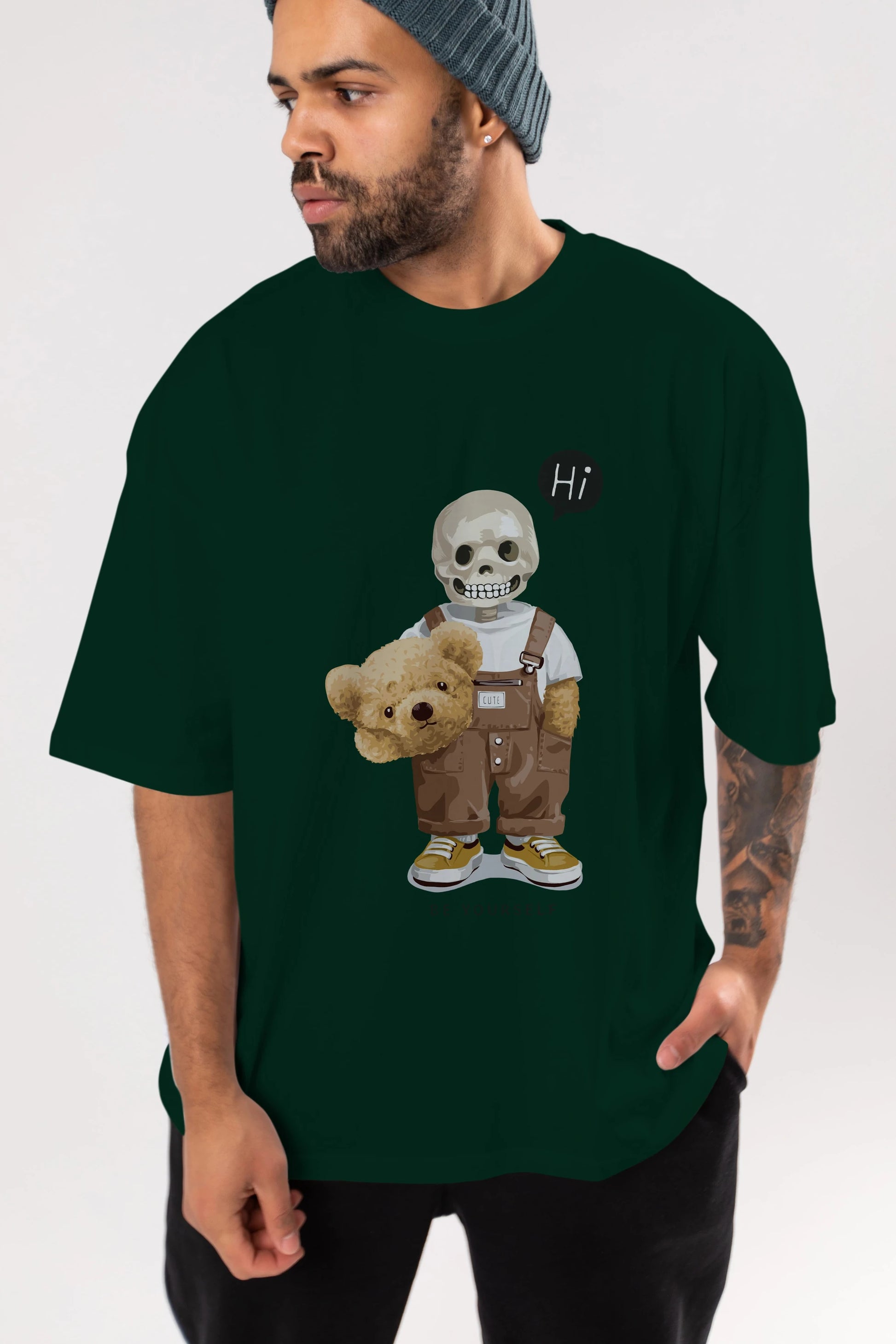 Teddy Bear hi Ön Baskılı Oversize t-shirt Erkek Kadın Unisex %100 Pamuk