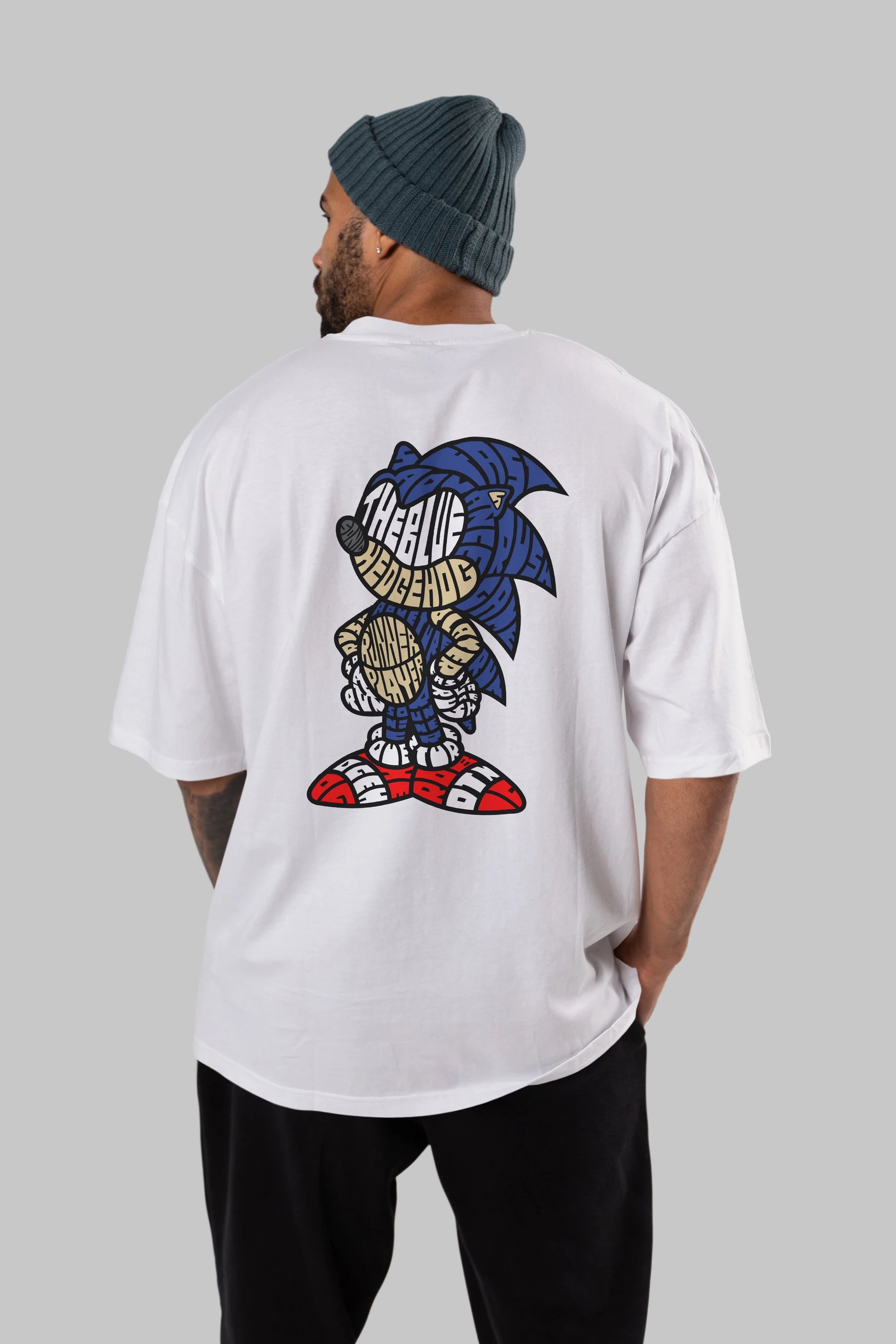 The Blue Hedgehog Arka Baskılı Oversize t-shirt %100 pamuk Erkek Kadın Unisex