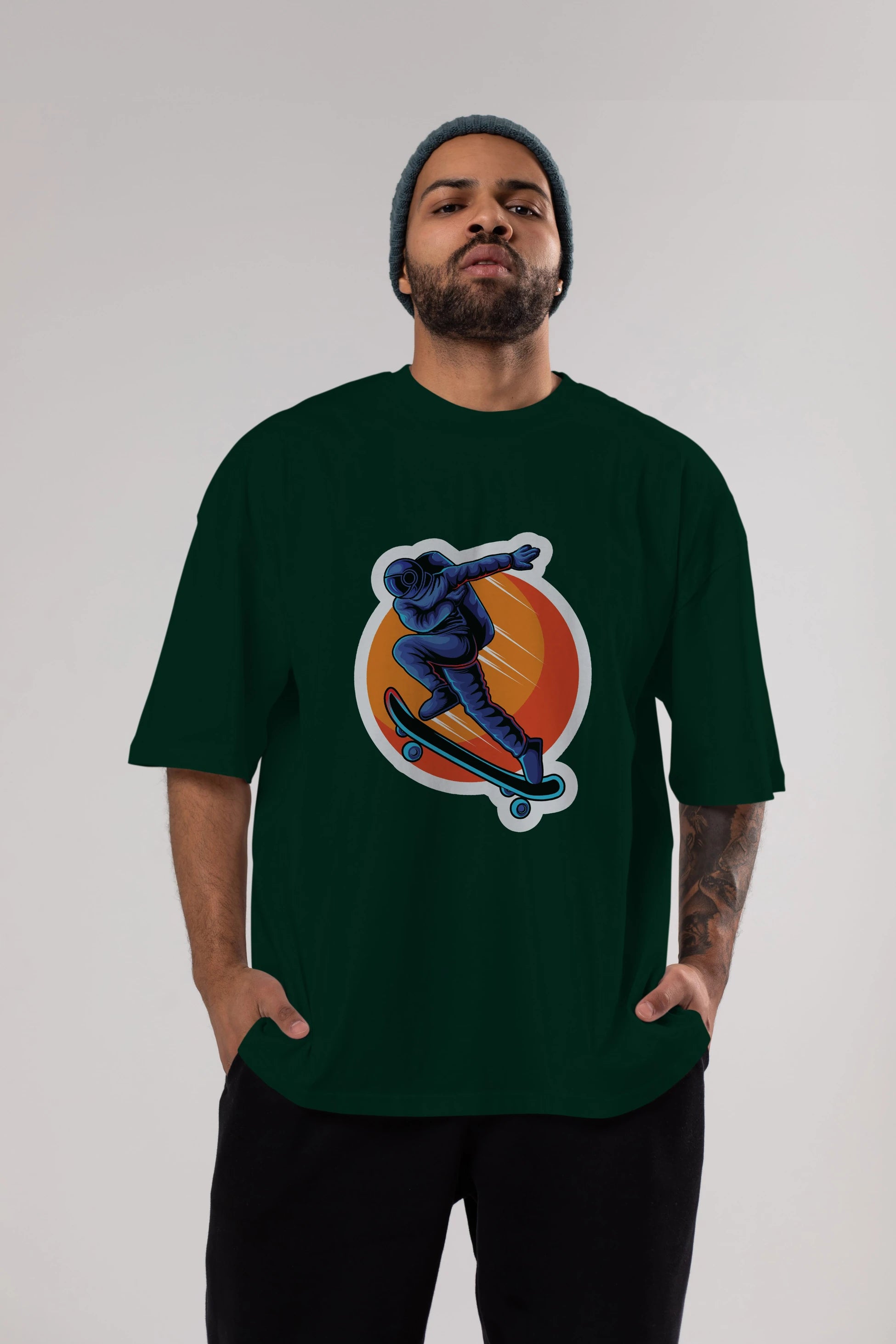 Astroskate Run Sticker Ön Baskılı Oversize t-shirt Erkek Kadın Unisex