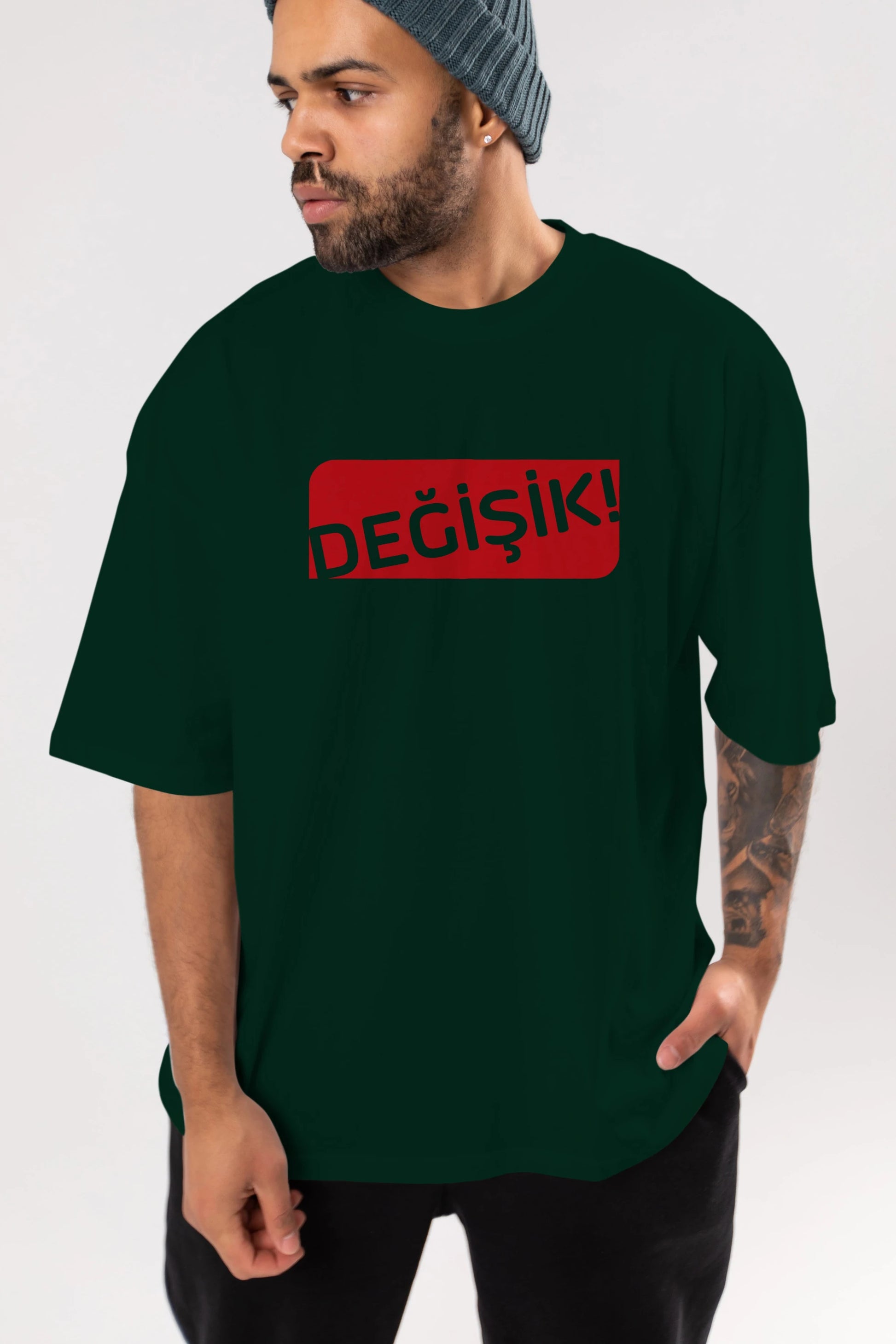 Değişik Ön Baskılı Oversize t-shirt %100 pamuk Erkek Kadın Unisex