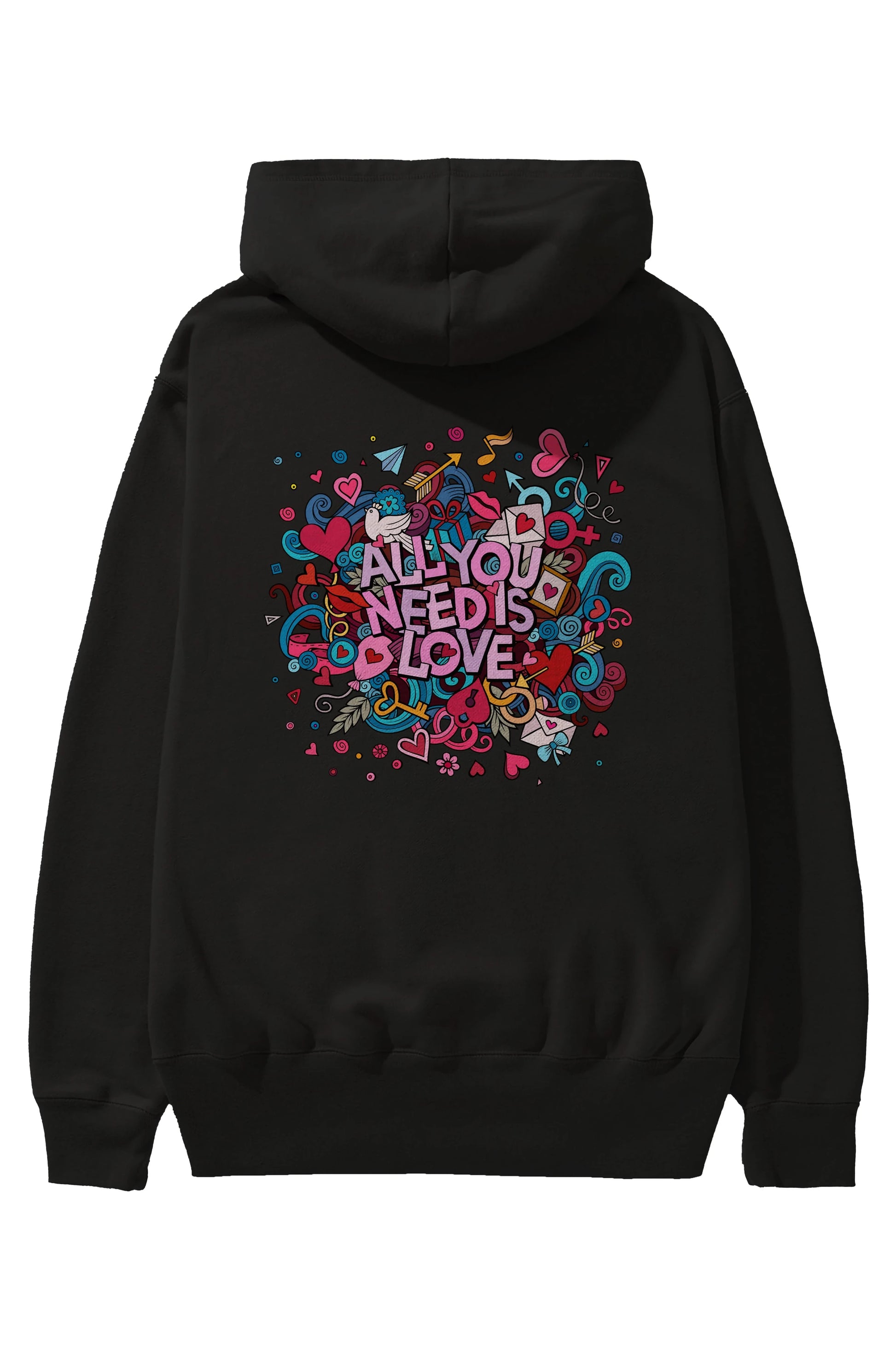 Cute Fun Colorful Heart Art Love Arka Baskılı Oversize Hoodie Kapüşonlu Sweatshirt Erkek Kadın Unisex
