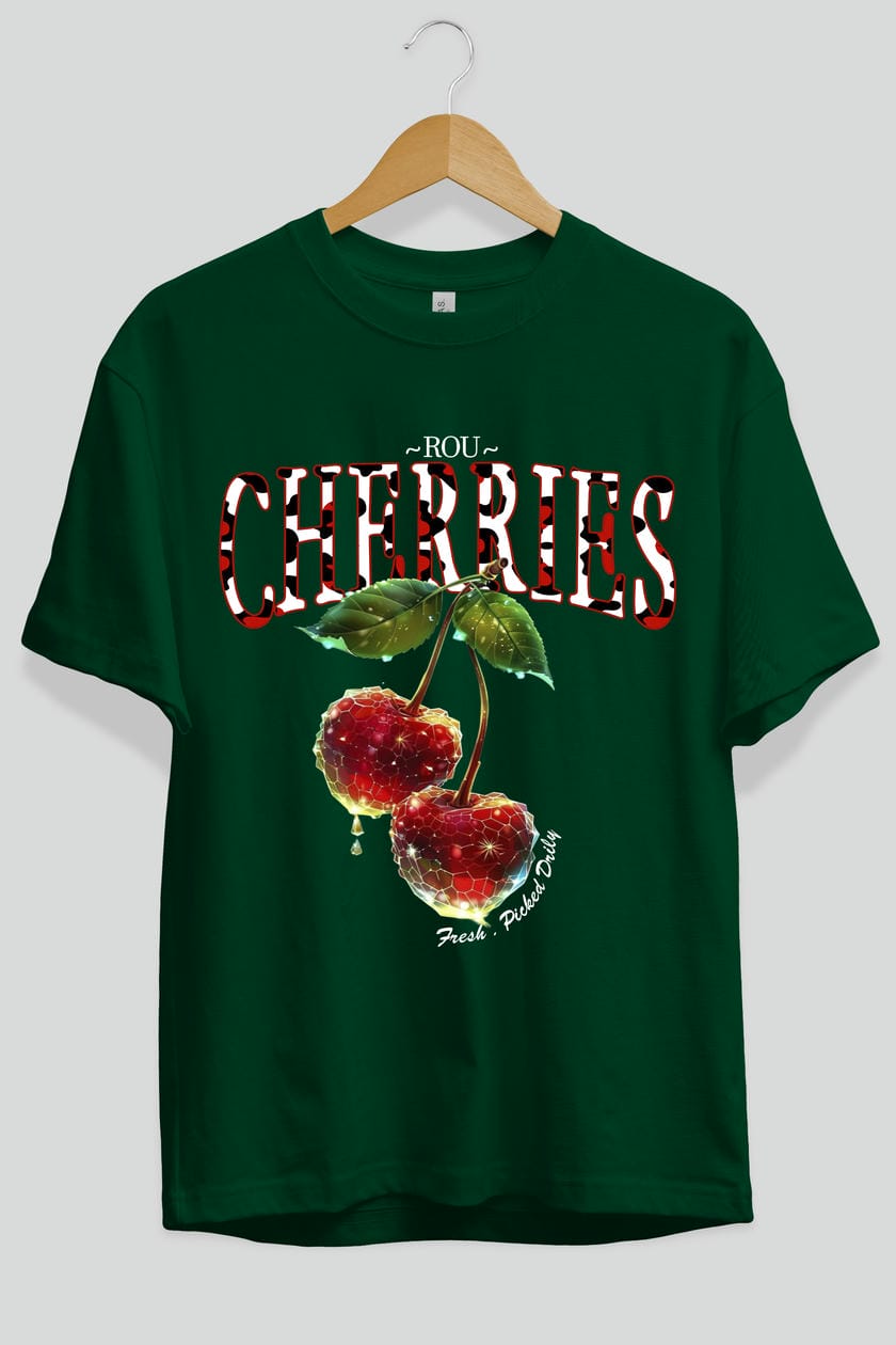 Cherry Cherries 7 Ön Baskılı Oversize t-shirt Erkek Kadın Pamuk Bisiklet Yaka tişort