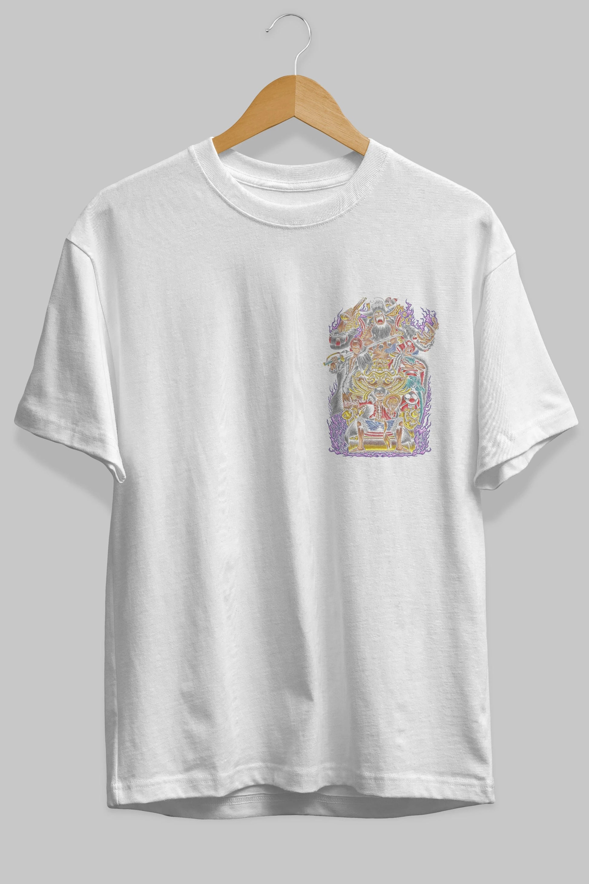 ONE PIECE (8) Ön Sol Baskılı Oversize t-shirt Erkek Kadın Unisex %100 Pamuk Bisiklet Yaka tişort