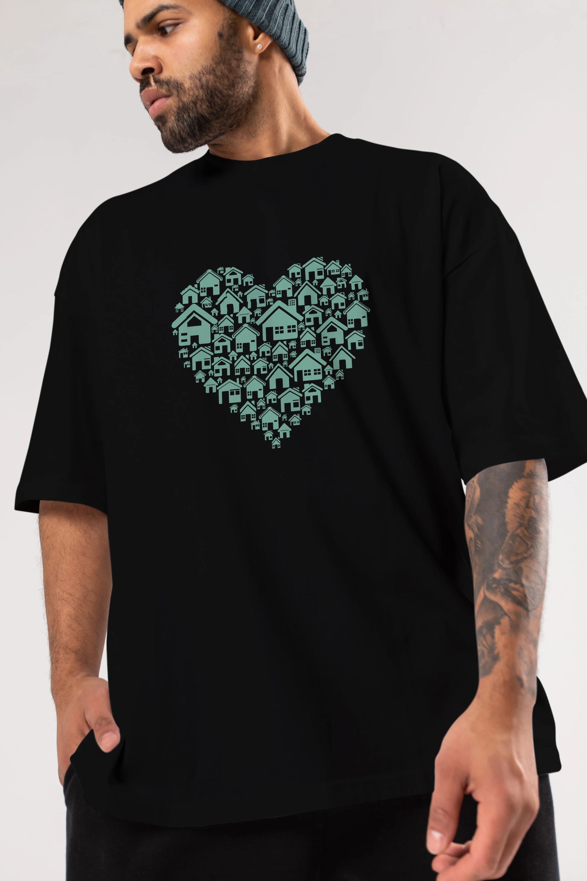 Home Heart Ön Baskılı Oversize t-shirt %100 pamuk Erkek Kadın Unisex