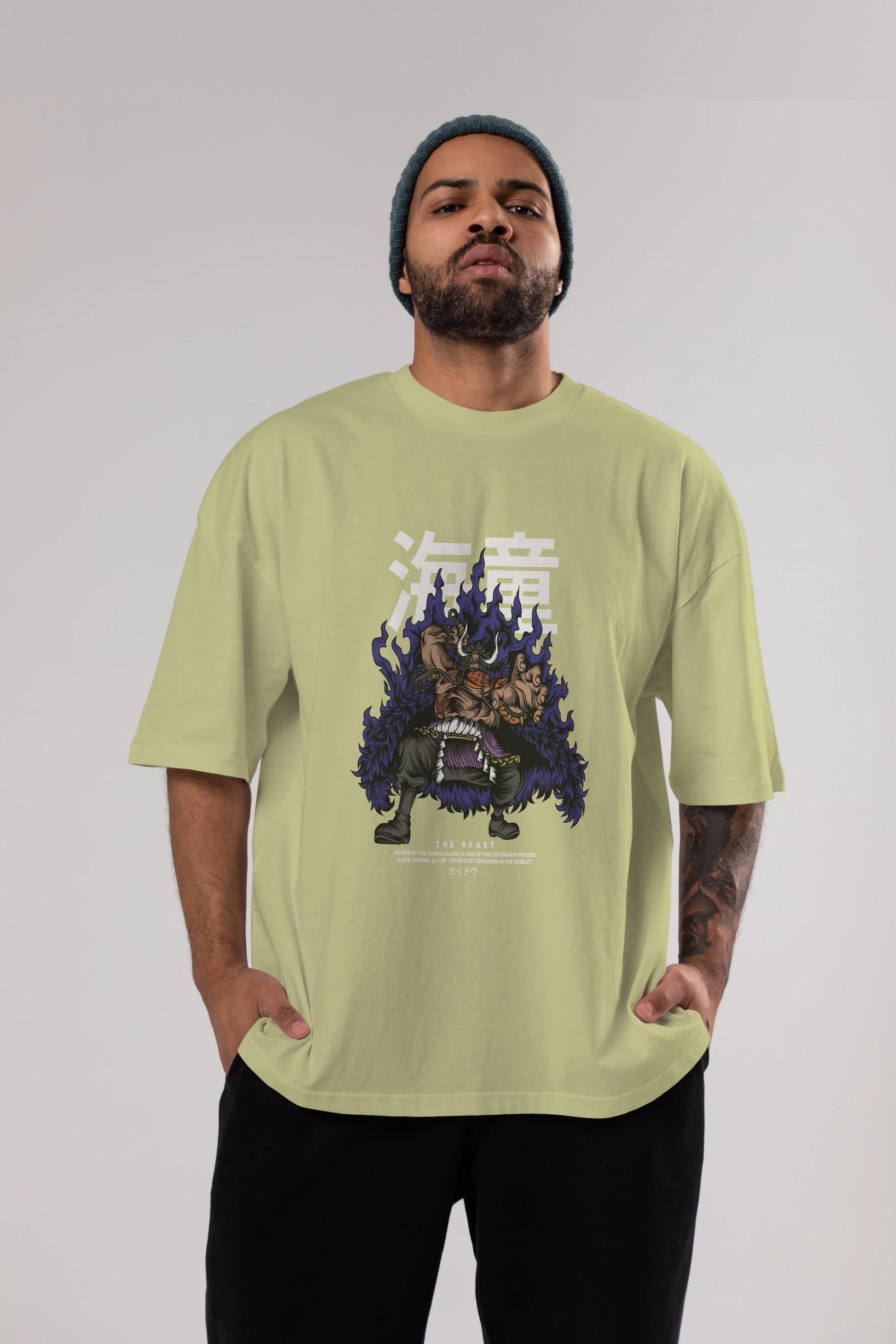 Kaido Anime Ön Baskılı Oversize t-shirt %100 pamuk Erkek Kadın Unisex