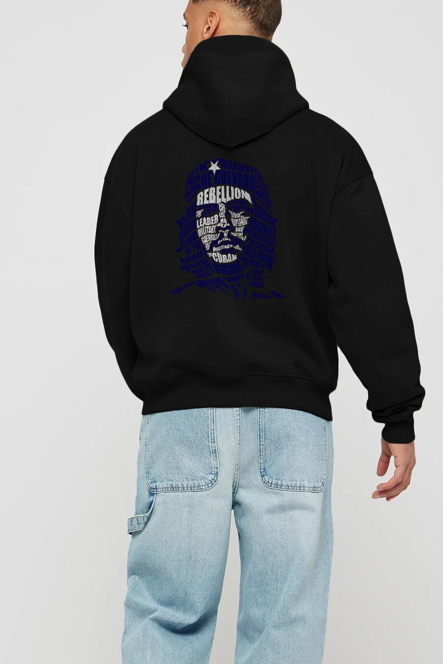 Che Guevara Calligram Arka Baskılı Hoodie Oversize Kapüşonlu Sweatshirt Erkek Kadın Unisex