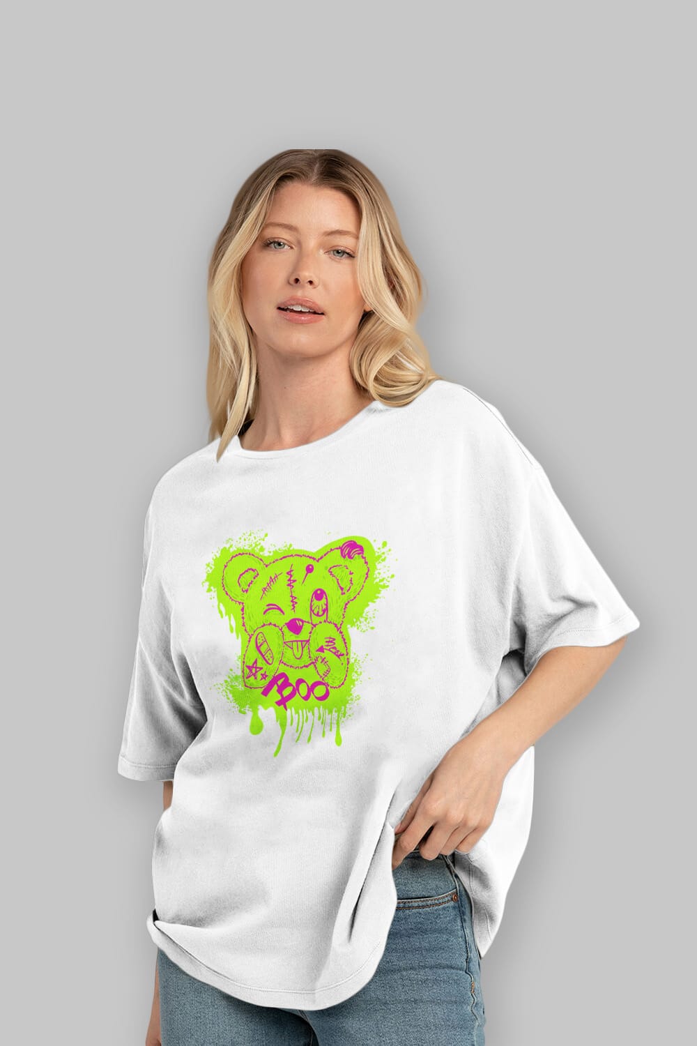 Boo  Bear Ön Baskılı Oversize t-shirt Erkek Kadın Unisex