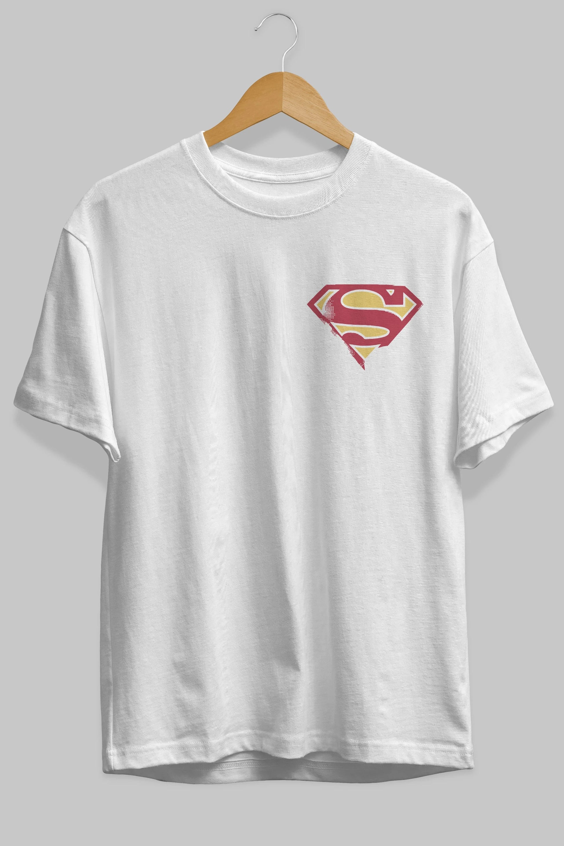 Superman Ön Sol Baskılı Oversize t-shirt Erkek Kadın Unisex %100 Pamuk Bisiklet Yaka tişort