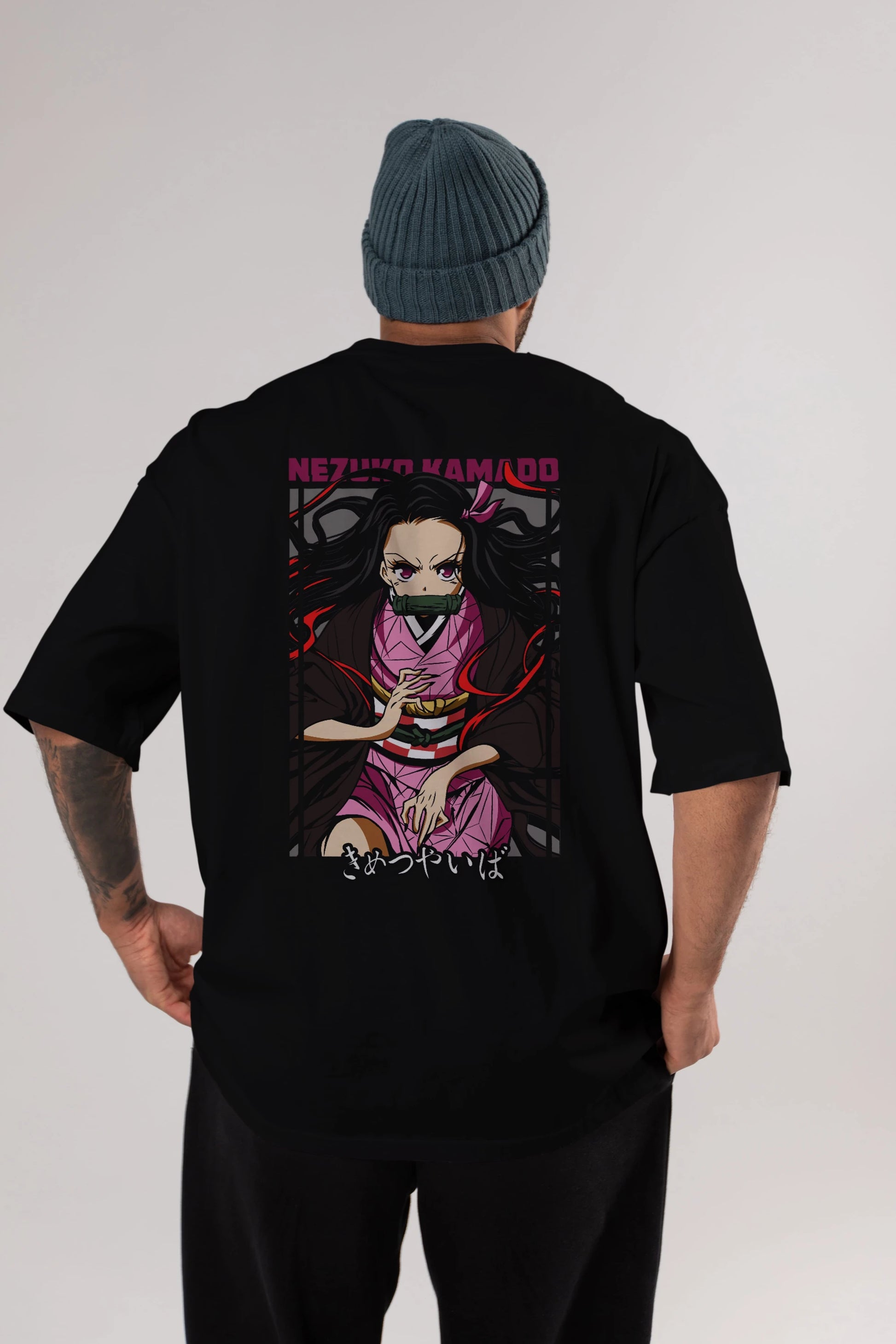 Nezuko Kamado 1 Anime Arka Baskılı Oversize t-shirt Erkek Kadın Unisex