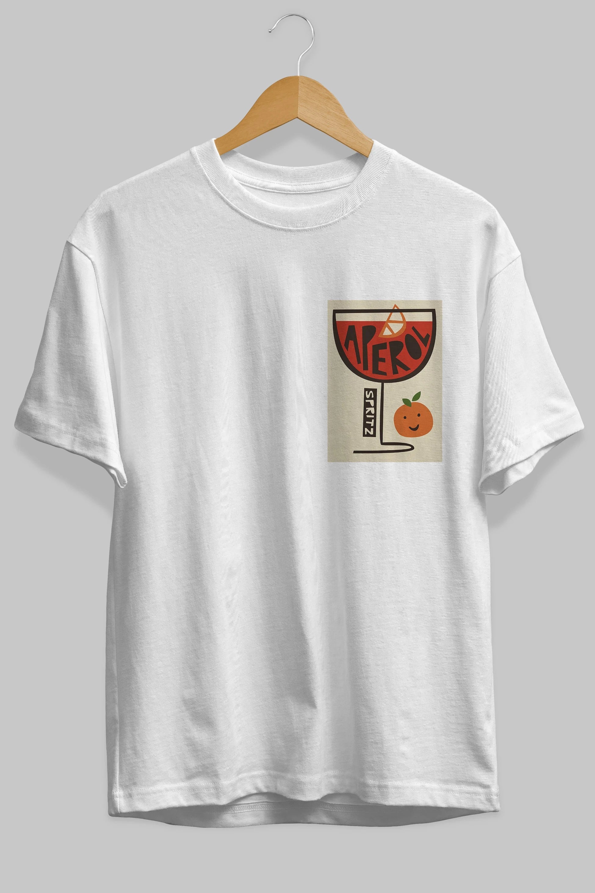 Aperol Spritz 9 Ön Sol Baskılı Oversize t-shirt Erkek Kadın Unisex %100 Pamuk Bisiklet Yaka tişort