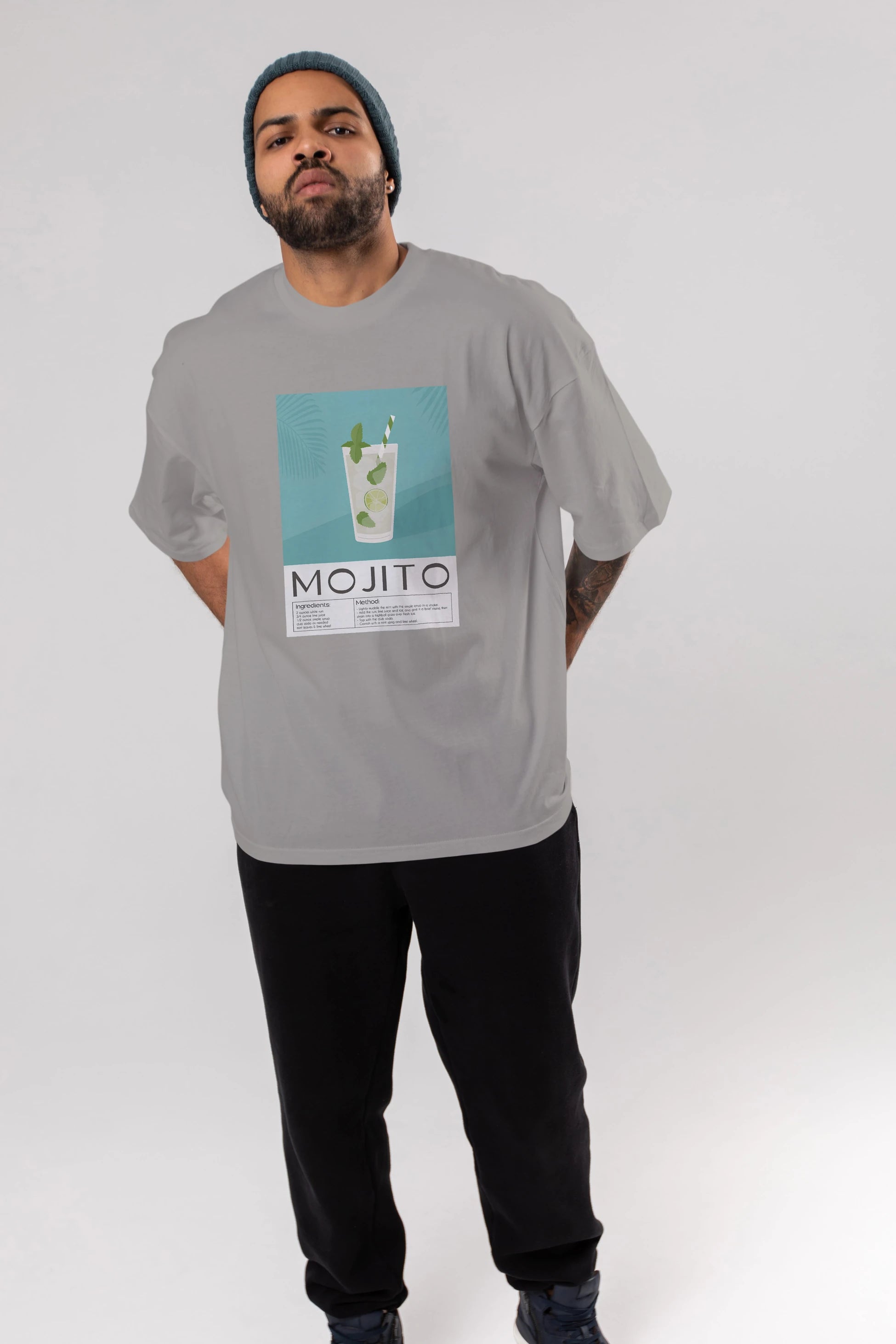 Mojito 4 Ön Baskılı Oversize t-shirt Erkek Kadın Unisex %100 Pamuk Bisiklet Yaka tişort
