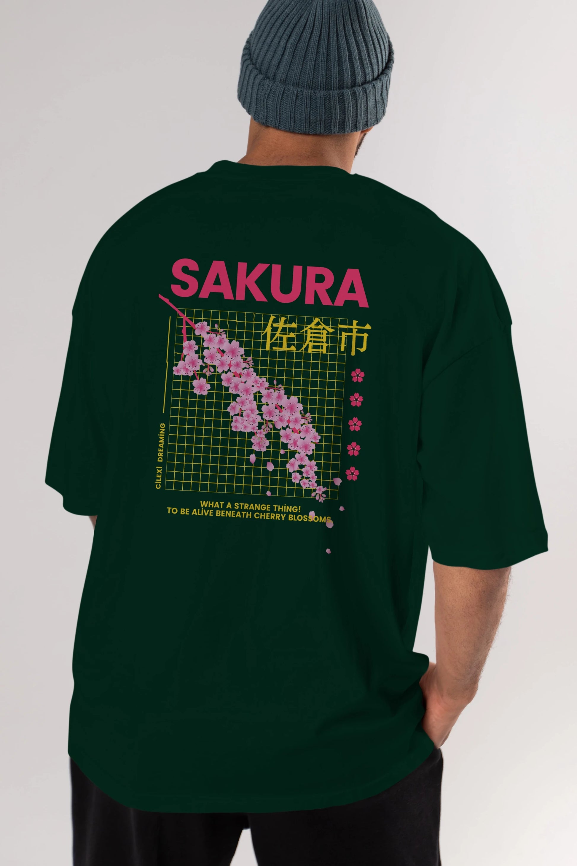 Sakura Streetwear Arka Baskılı Oversize t-shirt Erkek Kadın Unisex