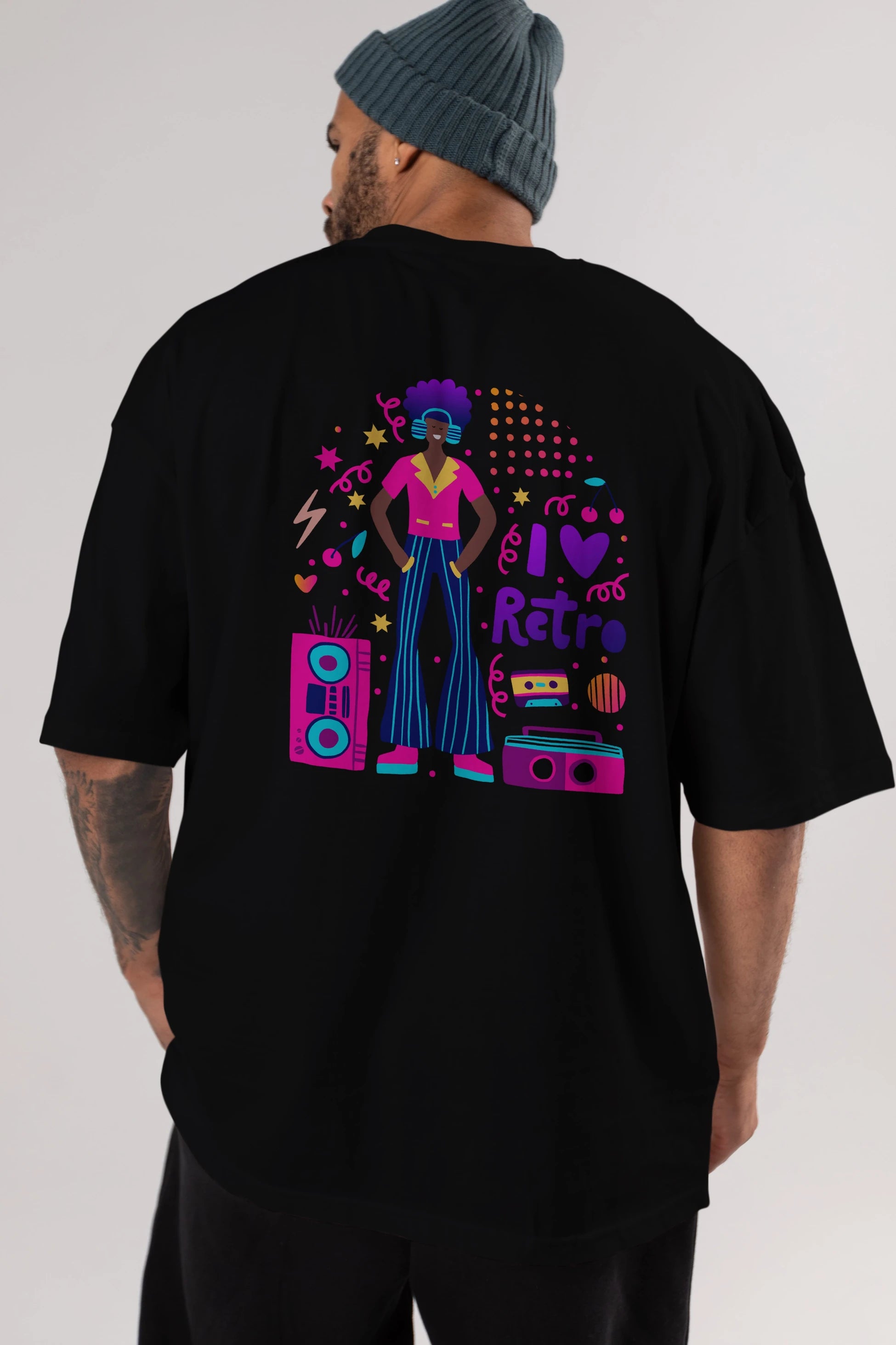 Retro Boy Party Arka Baskılı Oversize t-shirt Erkek Kadın Unisex