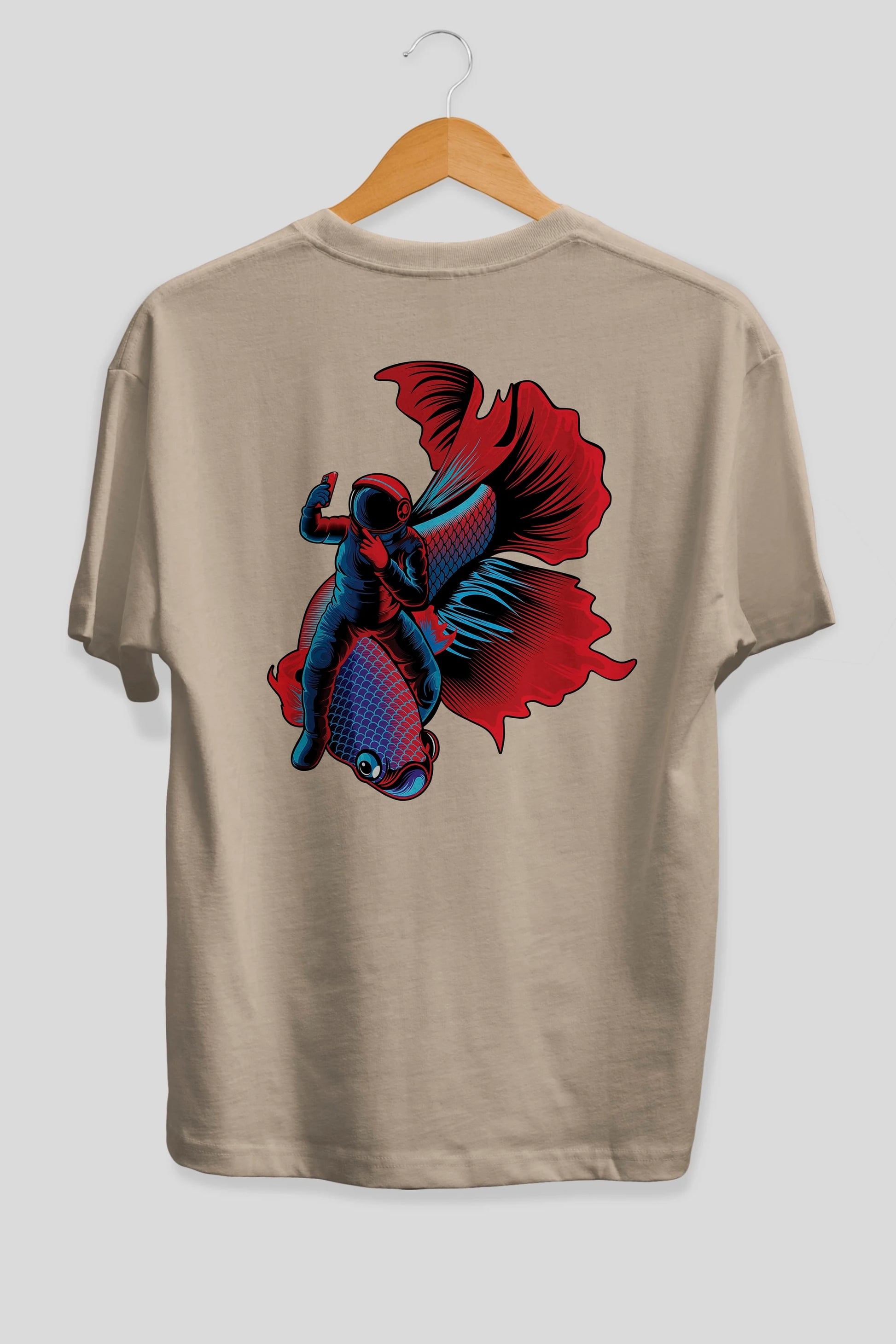 Astrofish selfie Arka Baskılı Oversize t-shirt Erkek Kadın Unisex