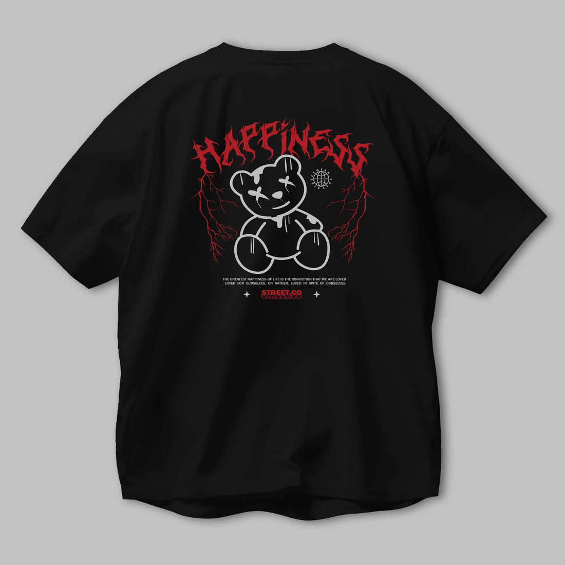 Happiness Bear Arka Baskılı Oversize t-shirt Erkek Kadın Unisex