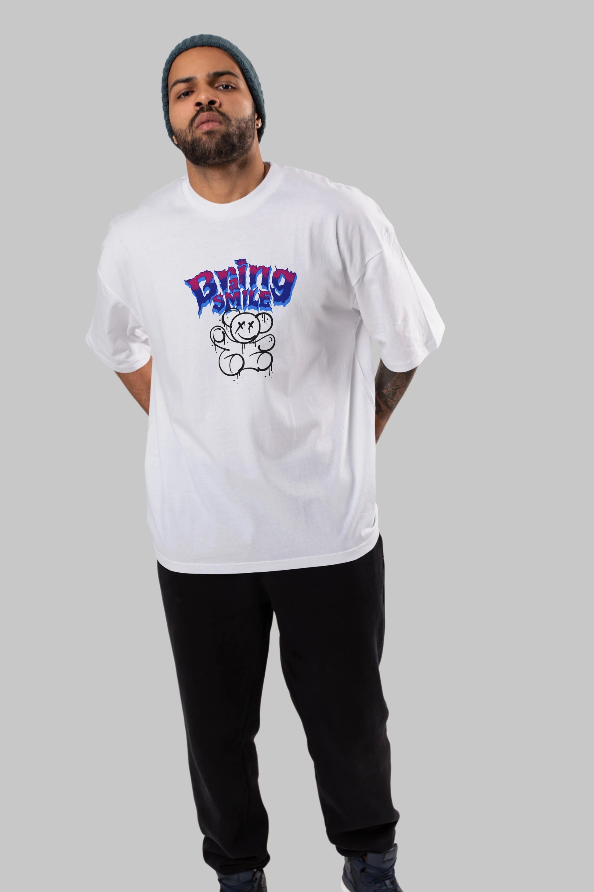 Teddy Bear Braing Smile Ön Baskılı Oversize t-shirt Erkek Kadın Unisex