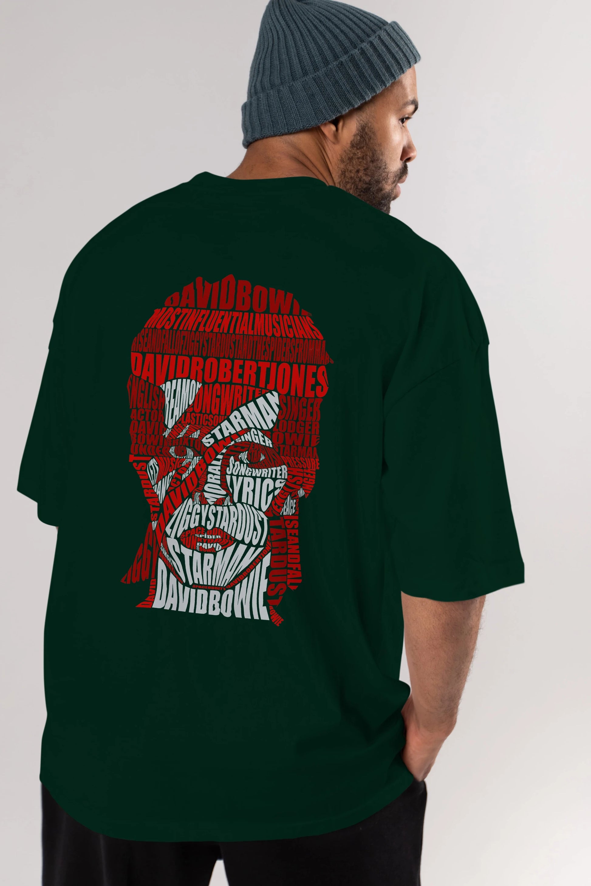 David Bowie Calligram Arka Baskılı Oversize t-shirt %100 pamuk Erkek Kadın Unisex