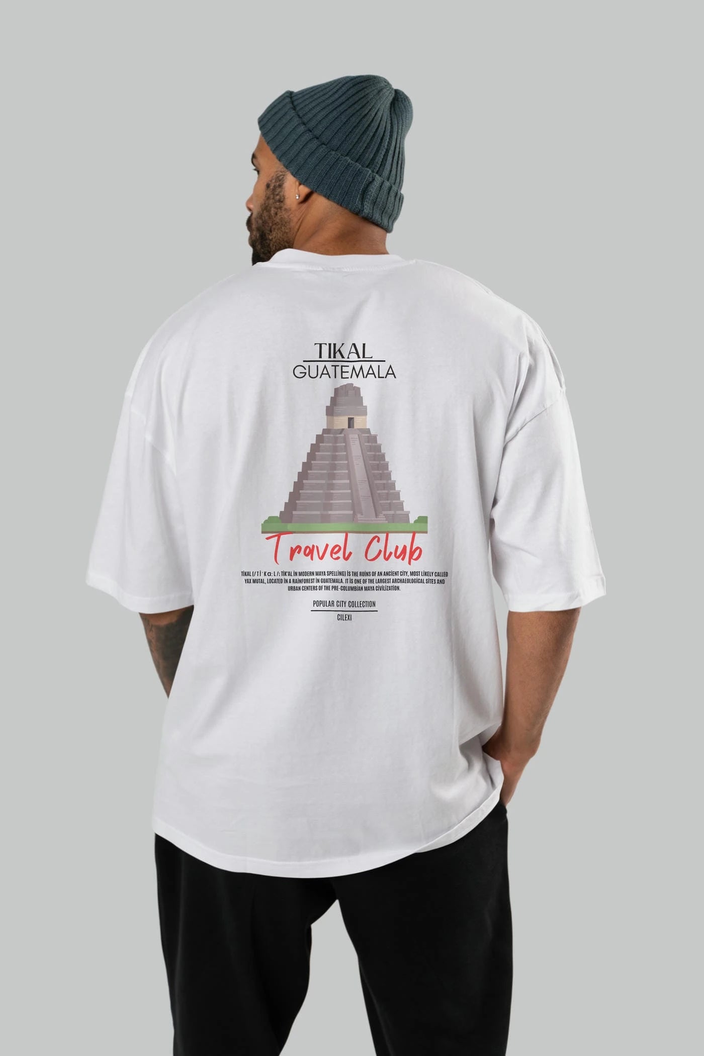 Tikal Guatemala Arka Baskılı Oversize t-shirt Erkek Kadın Pamuk Bisiklet Yaka tişort