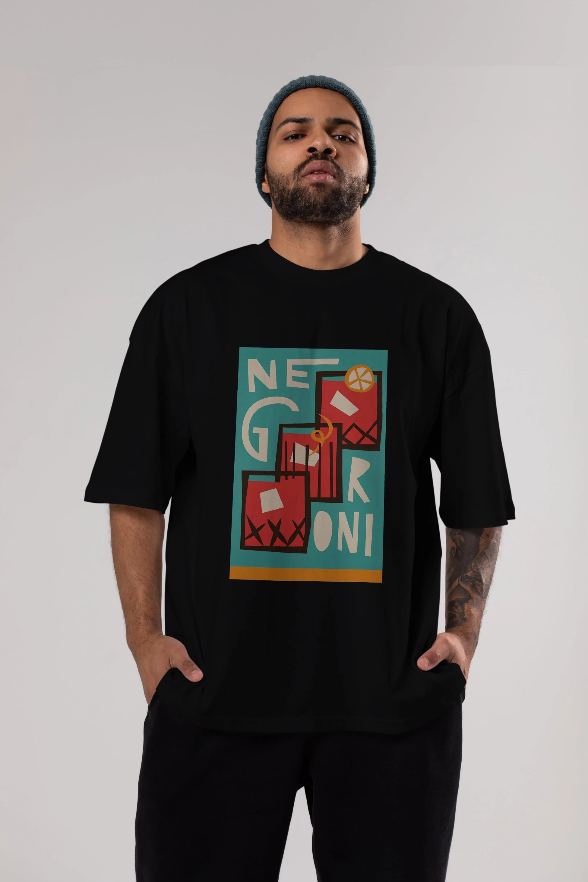 Negroni 3 Ön Baskılı Oversize t-shirt Erkek Kadın Unisex %100 Pamuk Bisiklet Yaka tişort