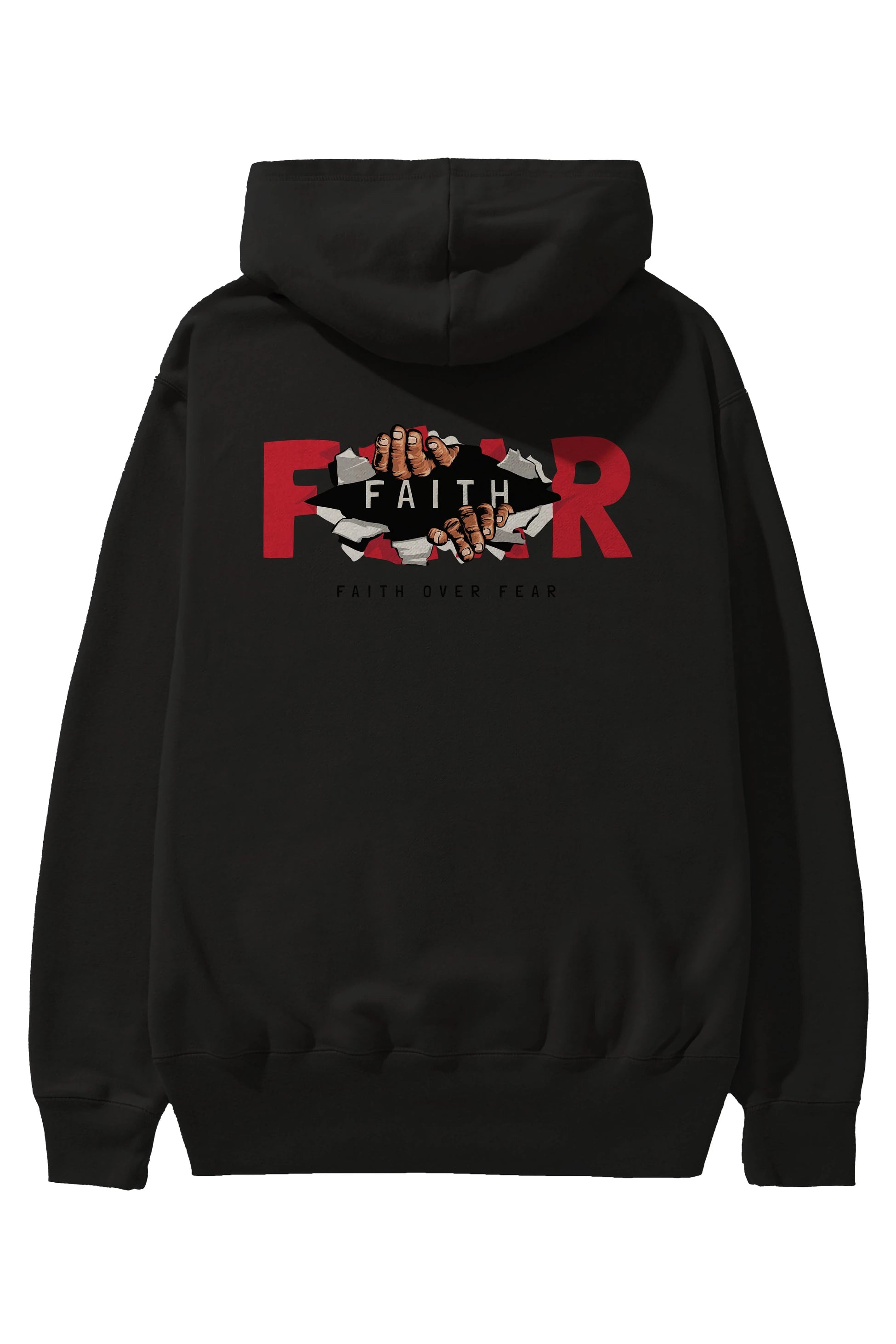 Faith Over Fear Arka Baskılı Hoodie Oversize Kapüşonlu Sweatshirt Erkek Kadın Unisex
