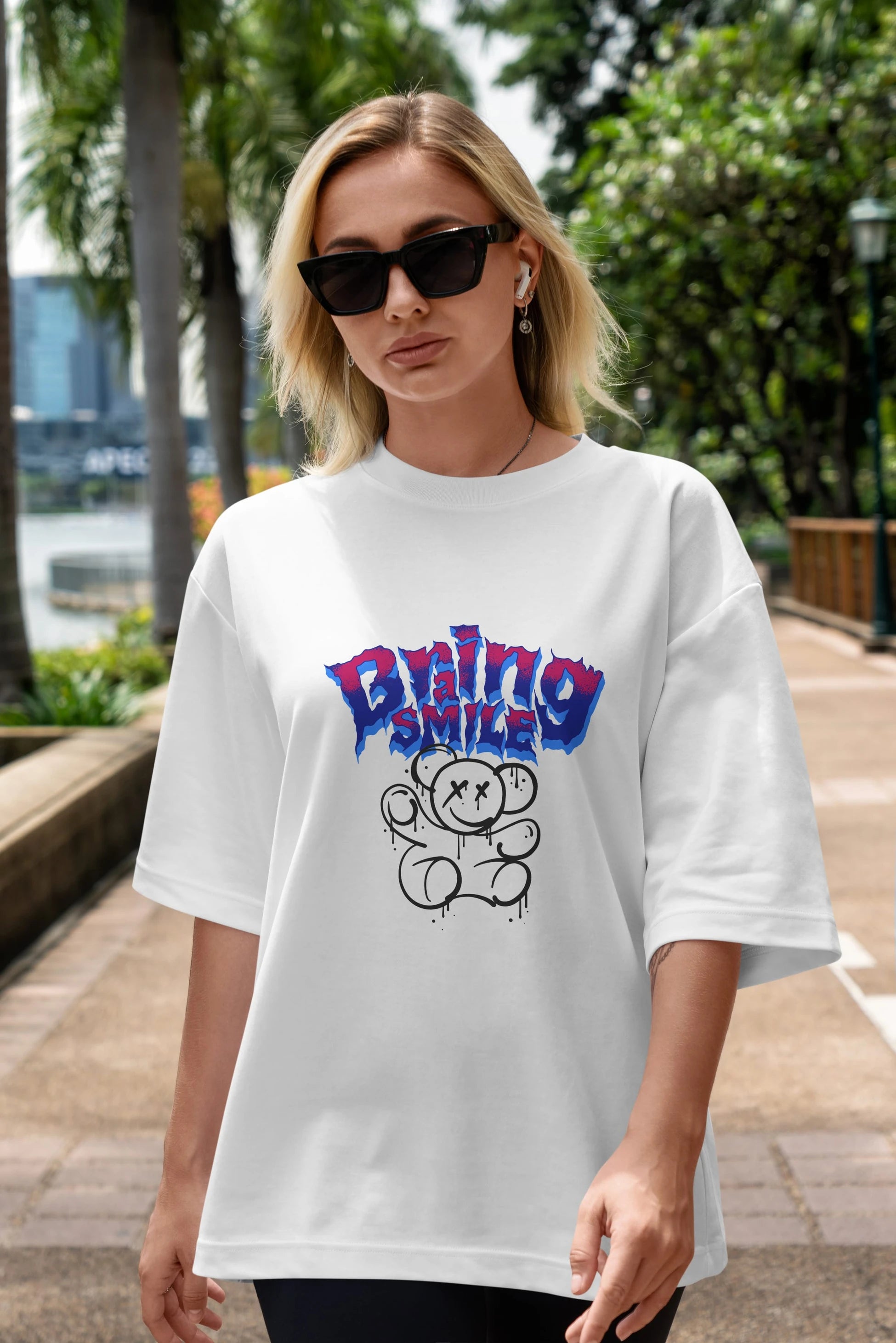 Teddy Bear Braing Smile Ön Baskılı Oversize t-shirt Erkek Kadın Unisex