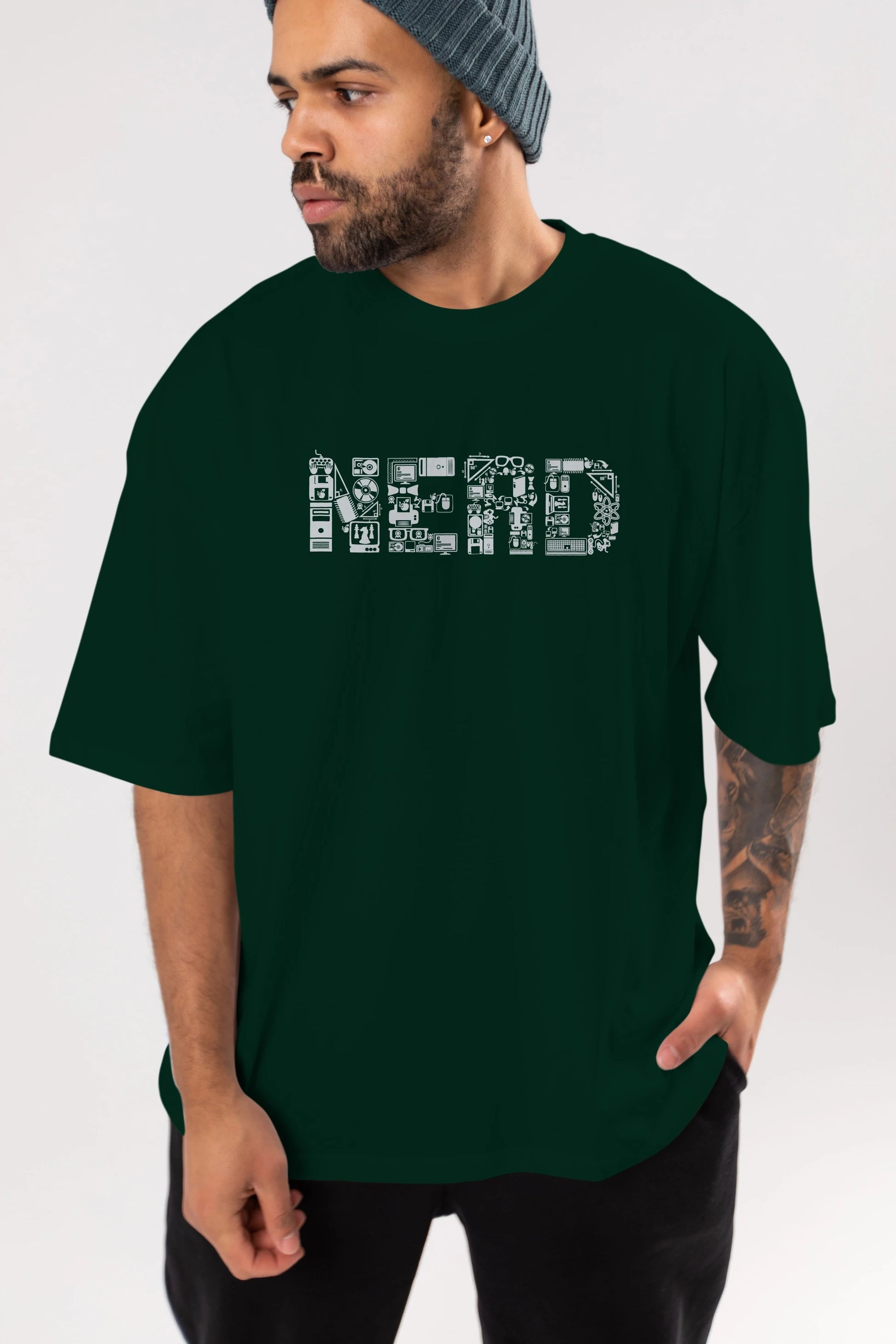 NERD Ön Baskılı Oversize t-shirt %100 pamuk Erkek Kadın Unisex