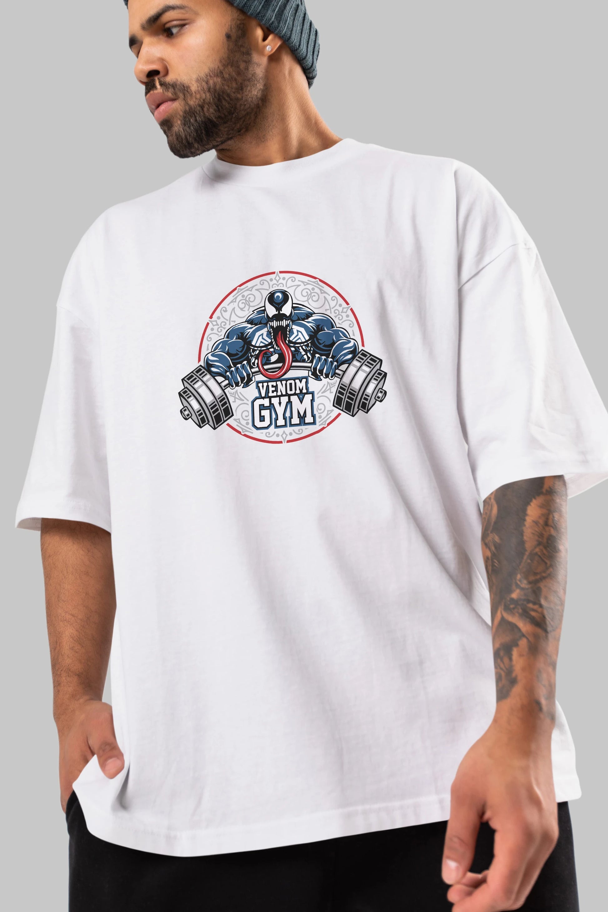 Venom GYM Ön Baskılı Oversize t-shirt Erkek Kadın Unisex %100 Pamuk Bisiklet Yaka tişort