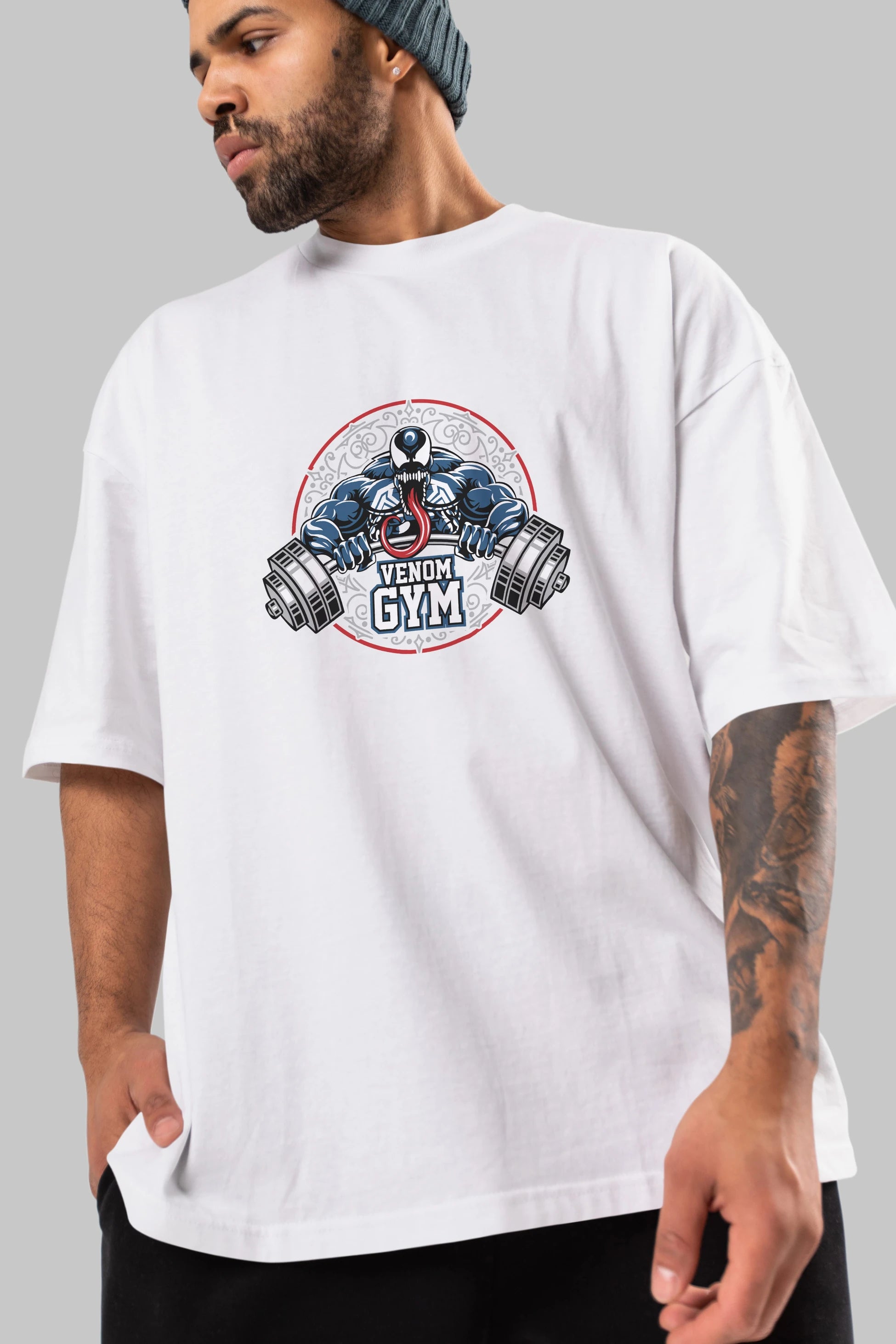 Venom GYM Ön Baskılı Oversize t-shirt Erkek Kadın Unisex %100 Pamuk Bisiklet Yaka tişort