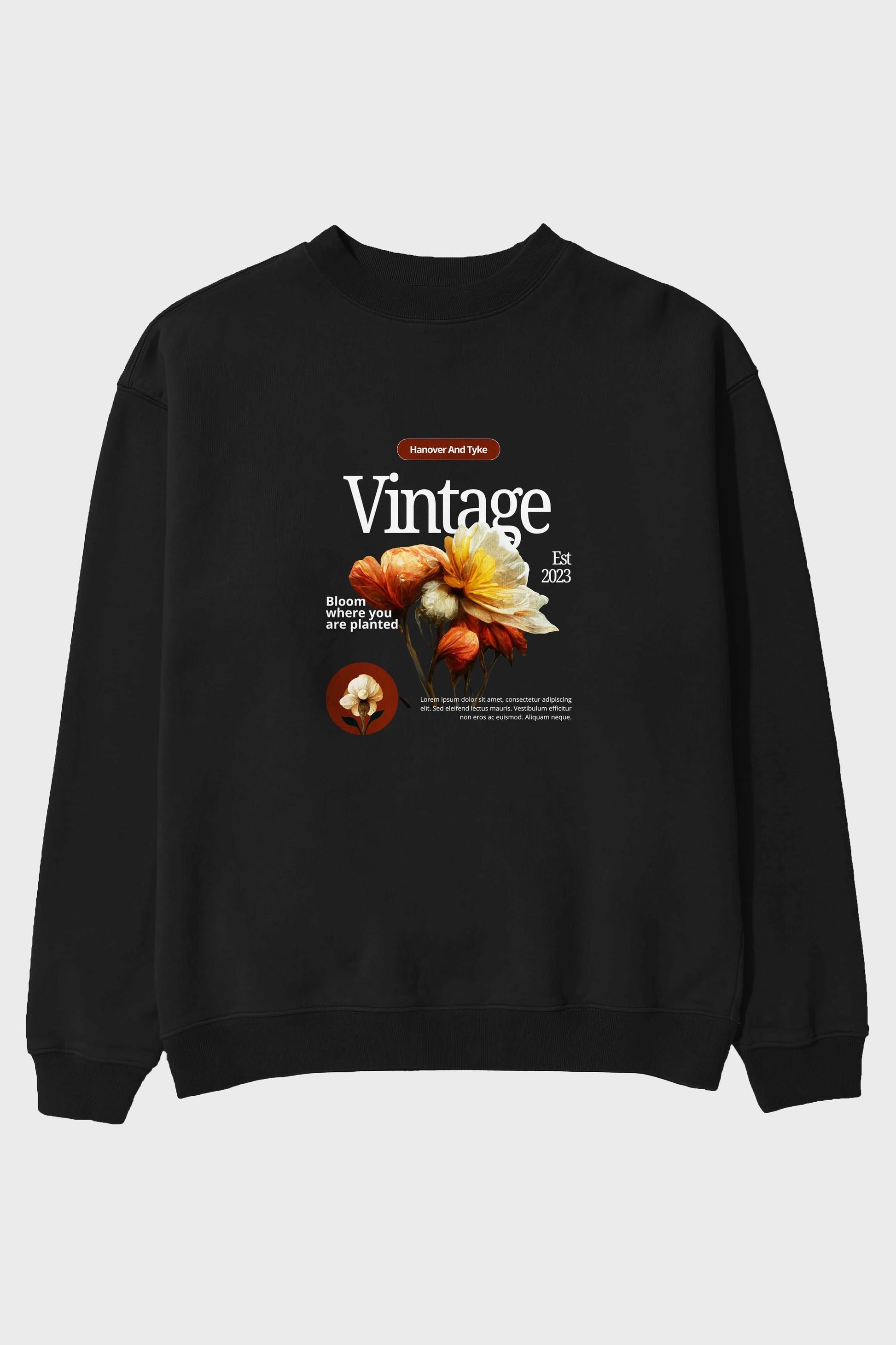Vintage Çiçek Ön Baskılı Oversize Sweatshirt Erkek Kadın Unisex