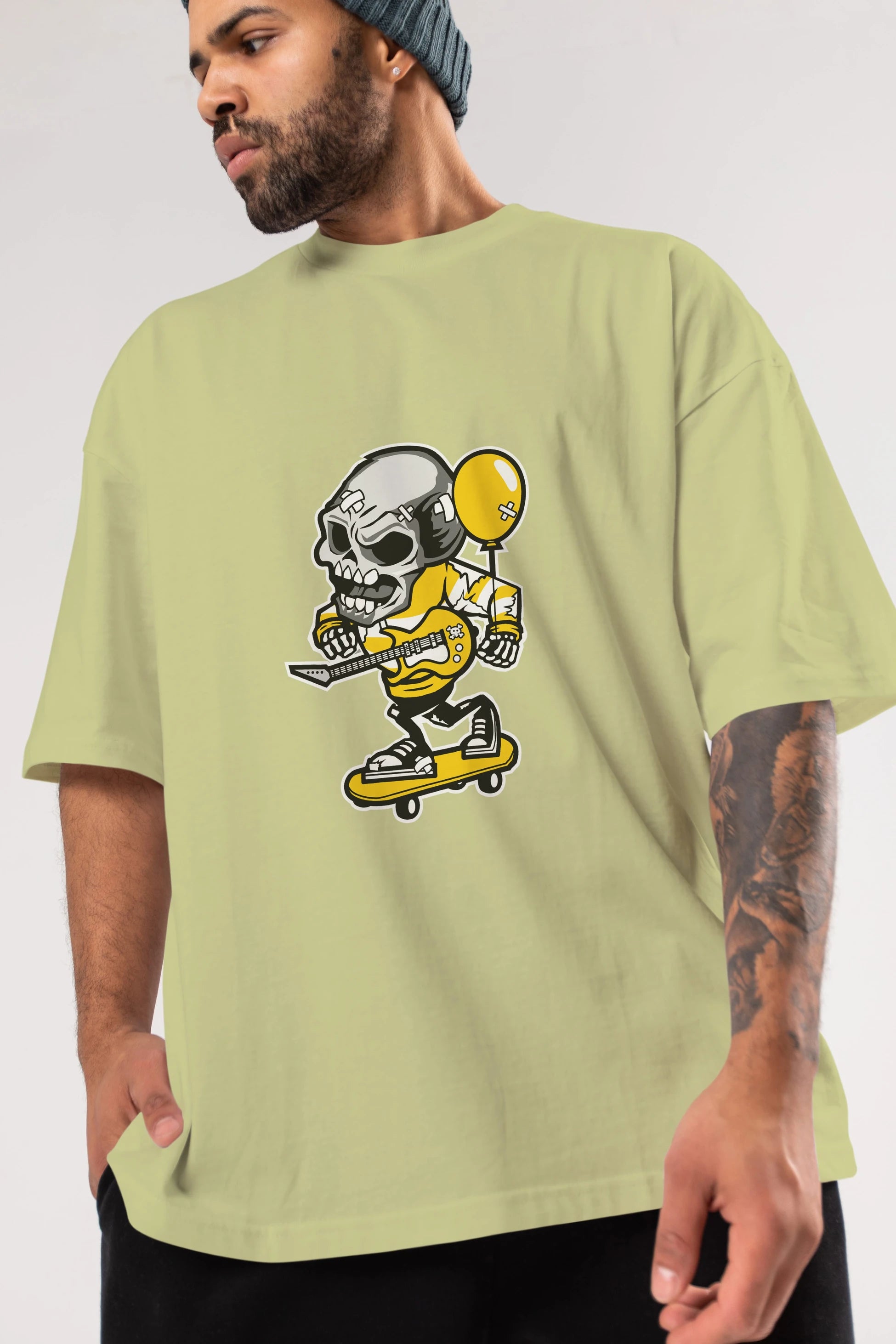 Skull Skater Ön Baskılı Oversize t-shirt Erkek Kadın Unisex %100 Pamuk tişort