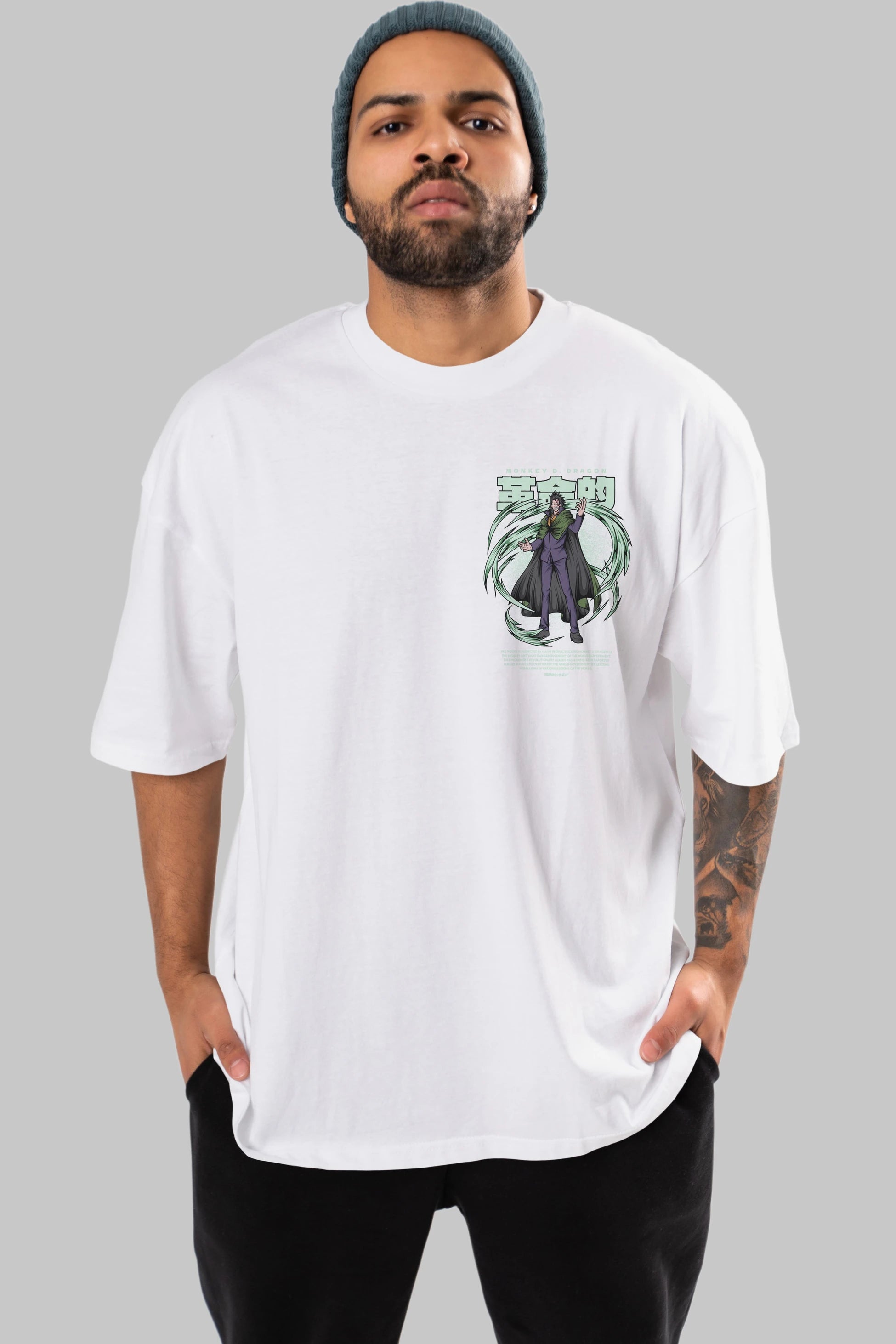 Monkey D. Dragon Ön Sol Baskılı Oversize t-shirt Erkek Kadın Unisex %100 Pamuk Bisiklet Yaka tişort