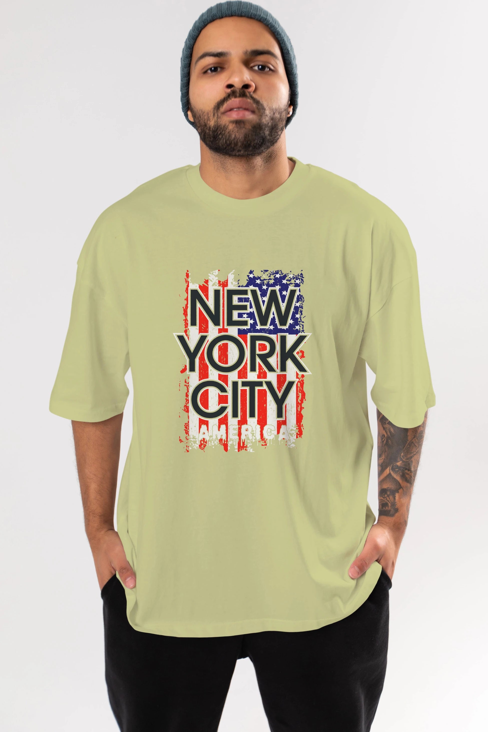 New York City 2 Ön Baskılı Oversize t-shirt Erkek Kadın Unisex