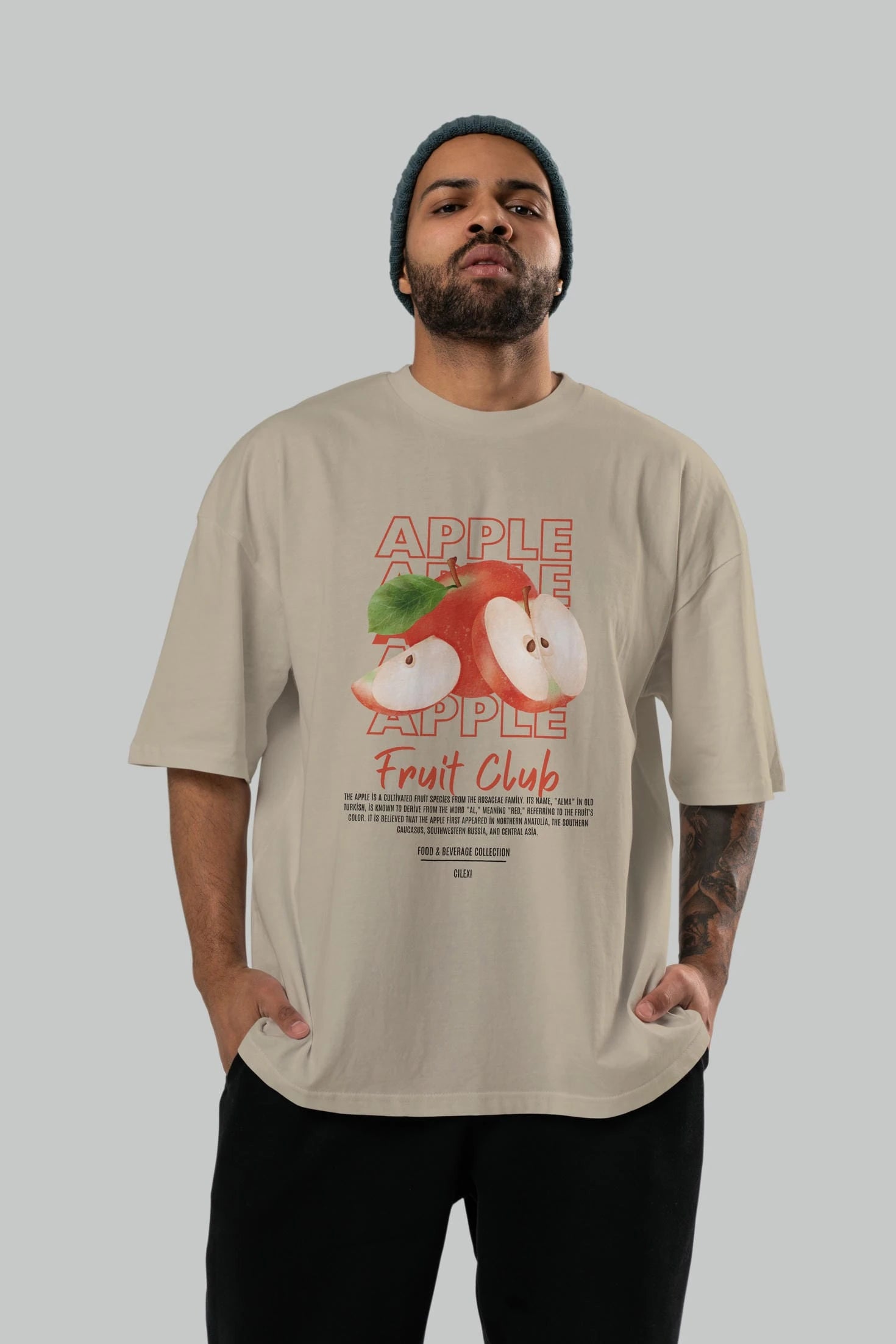 Apple Ön Baskılı Oversize t-shirt Erkek Kadın Pamuk Bisiklet Yaka tişort