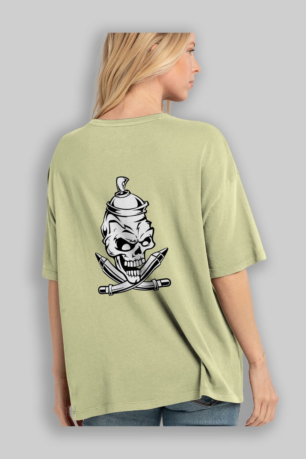 Skull Grafity Arka Baskılı Oversize t-shirt Erkek Kadın Unisex %100 Pamuk tişort