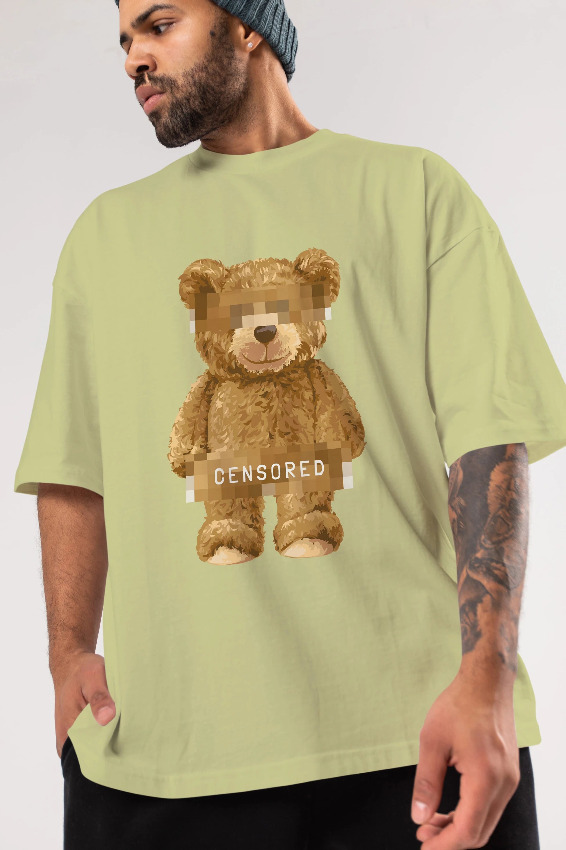 Teddy Bear Censored Ön Baskılı Oversize t-shirt Erkek Kadın Unisex %100 Pamuk