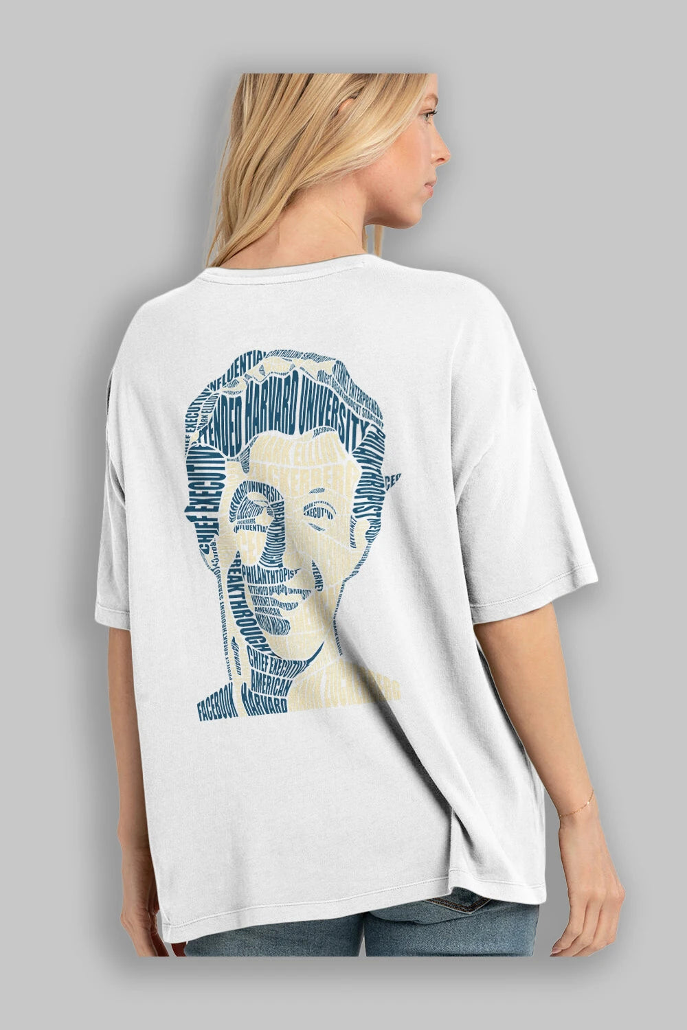Mark Zuckerberg Calligram Arka Baskılı Oversize t-shirt %100 pamuk Erkek Kadın Unisex