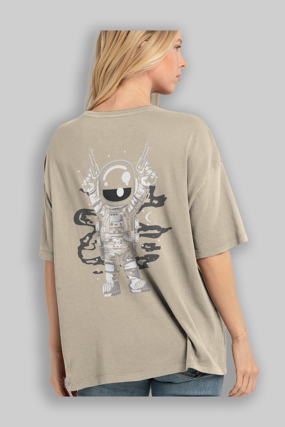 Astronaut Gun Arka Baskılı Oversize t-shirt Erkek Kadın Unisex
