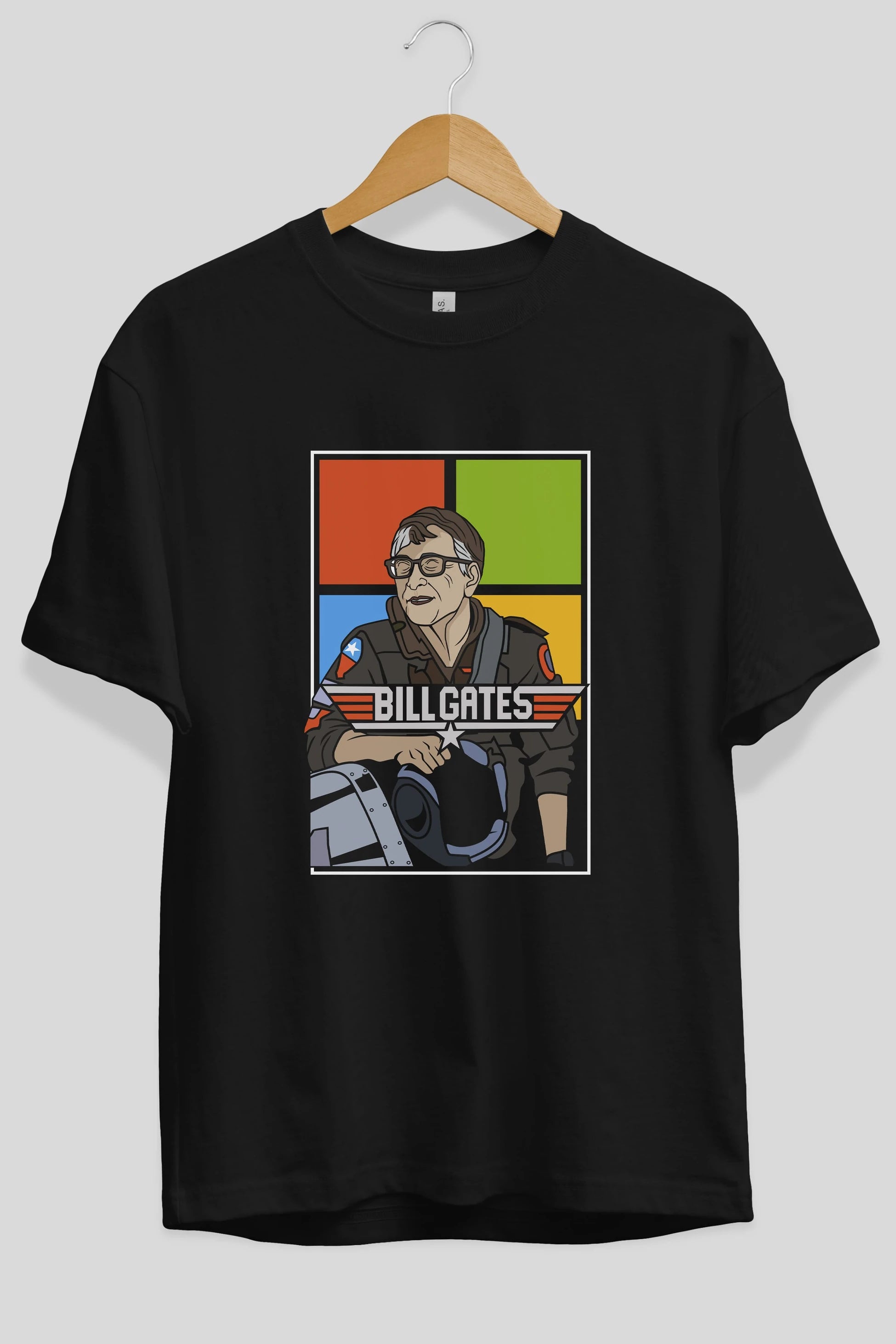 Bill Gates Top Gun Ön Baskılı Oversize t-shirt Erkek Kadın Unisex %100 Pamuk tişort