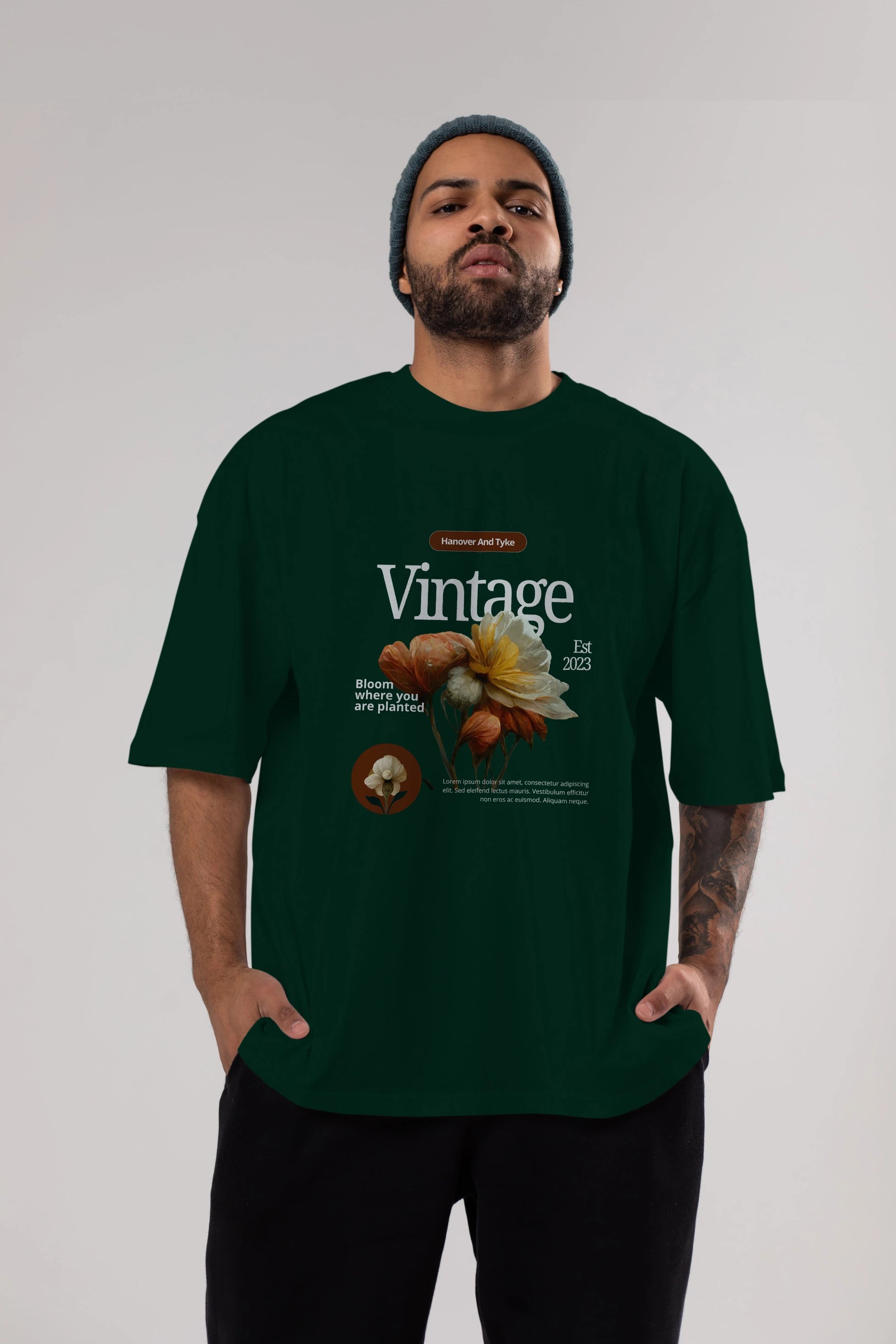 Vintage Çiçek Ön Baskılı Oversize t-shirt Erkek Kadın Unisex