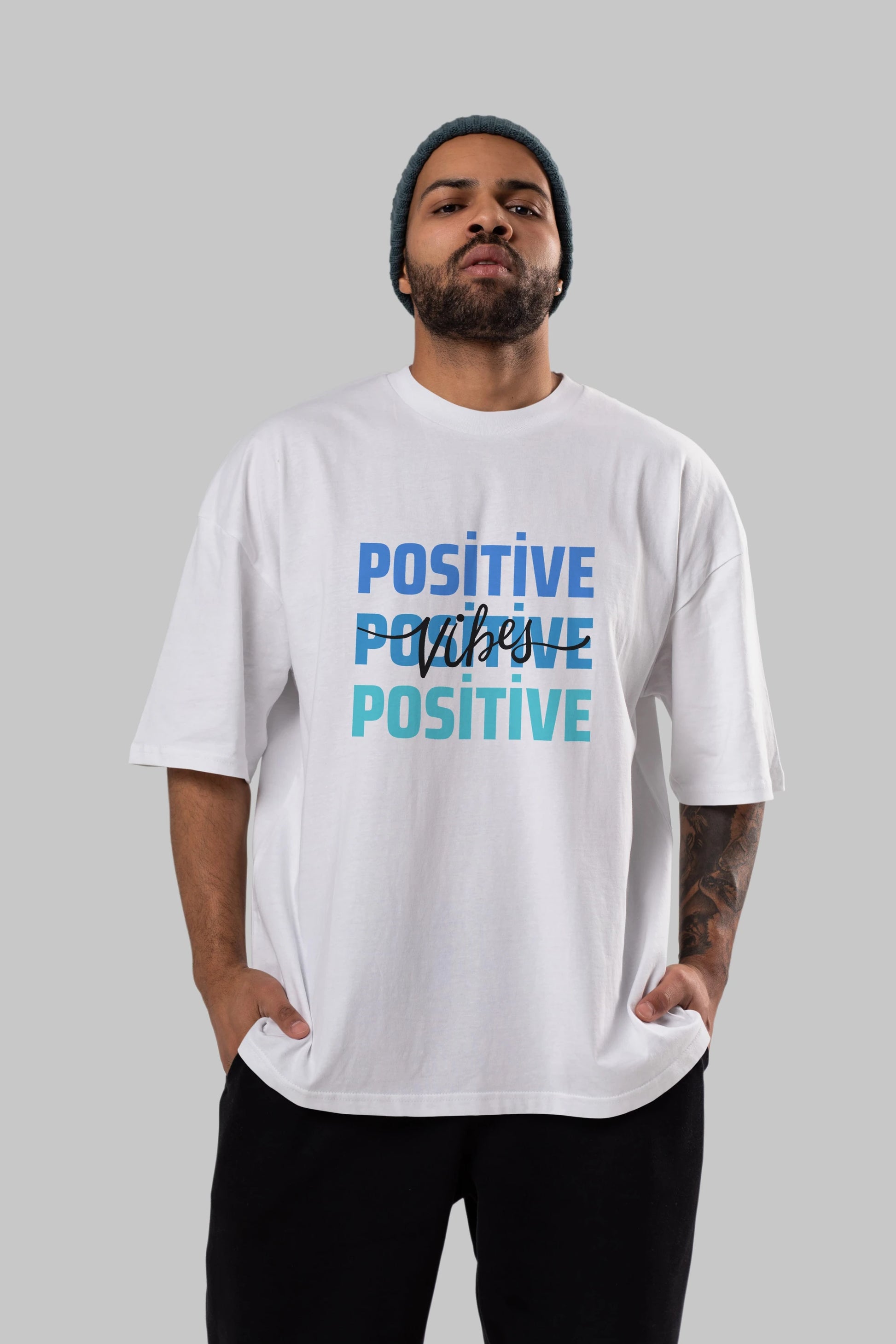 Positive Vibes 2 Ön Baskılı Oversize t-shirt Erkek Kadın Unisex