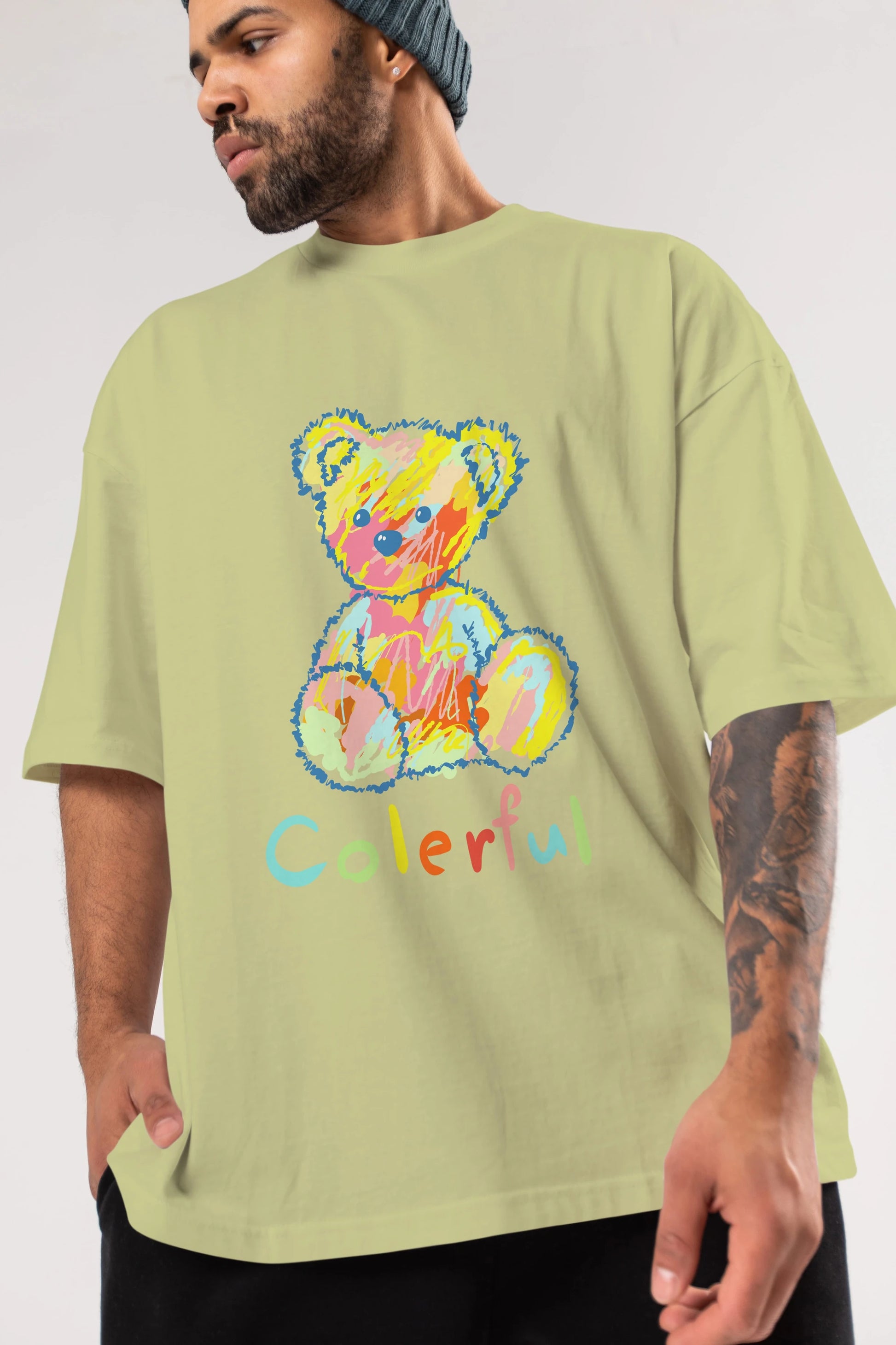 Colerful Bear Ön Baskılı Oversize t-shirt Erkek Kadın Unisex
