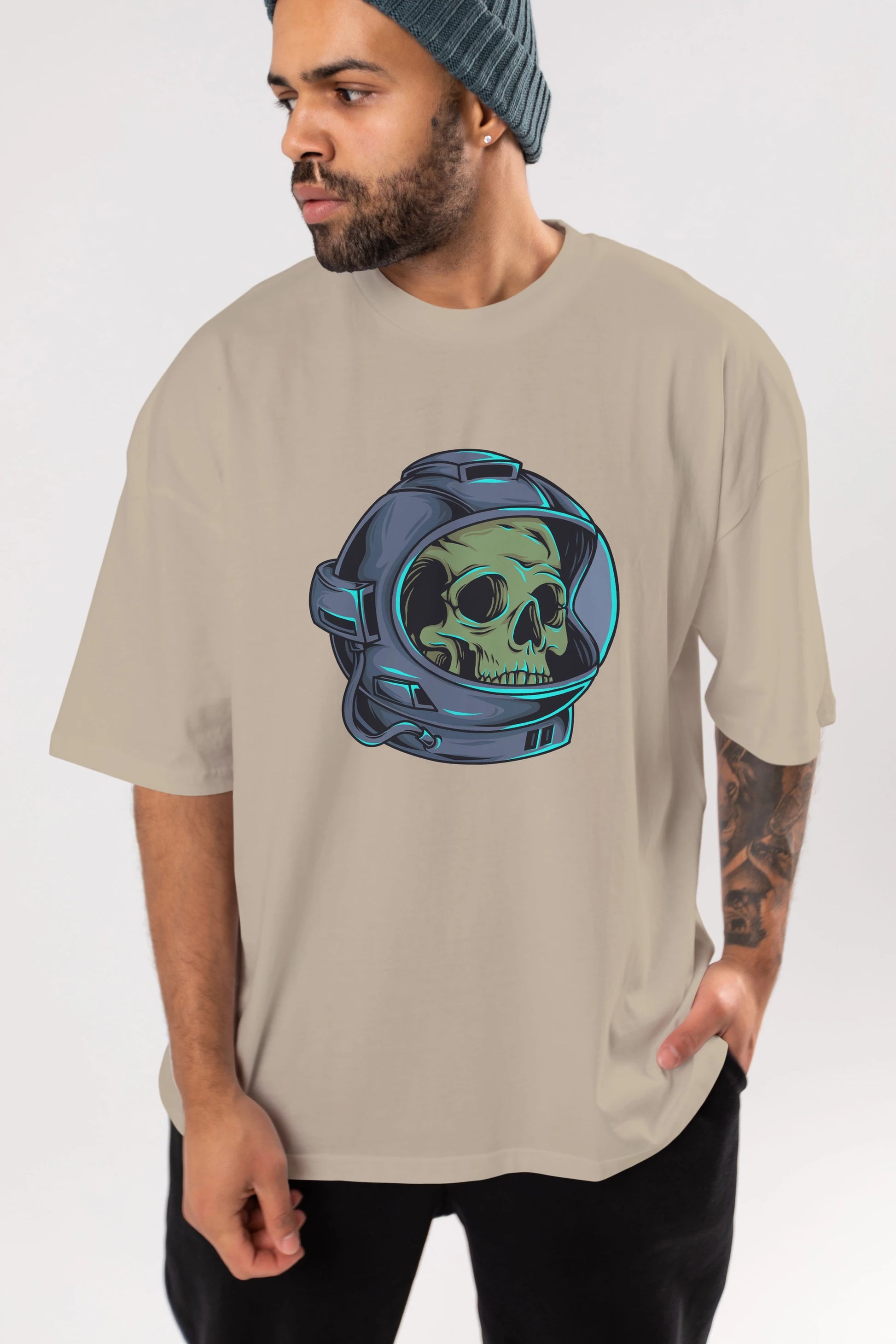 Astroskull Ön Baskılı Oversize t-shirt Erkek Kadın Unisex